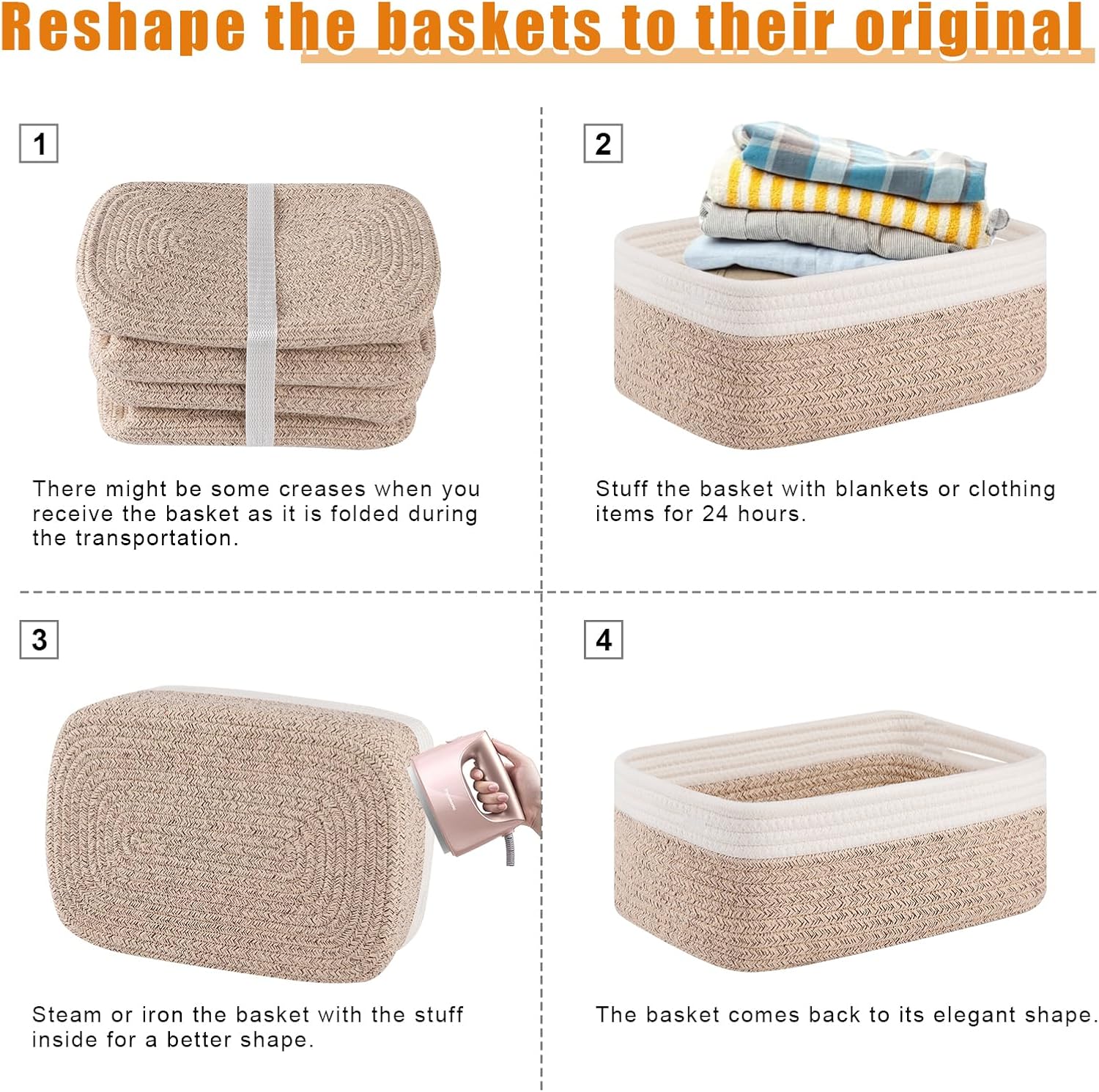 Small Bins / Organizer Baskets / Brown/white / 11.8"*7.8"*4.7 / Set of 4