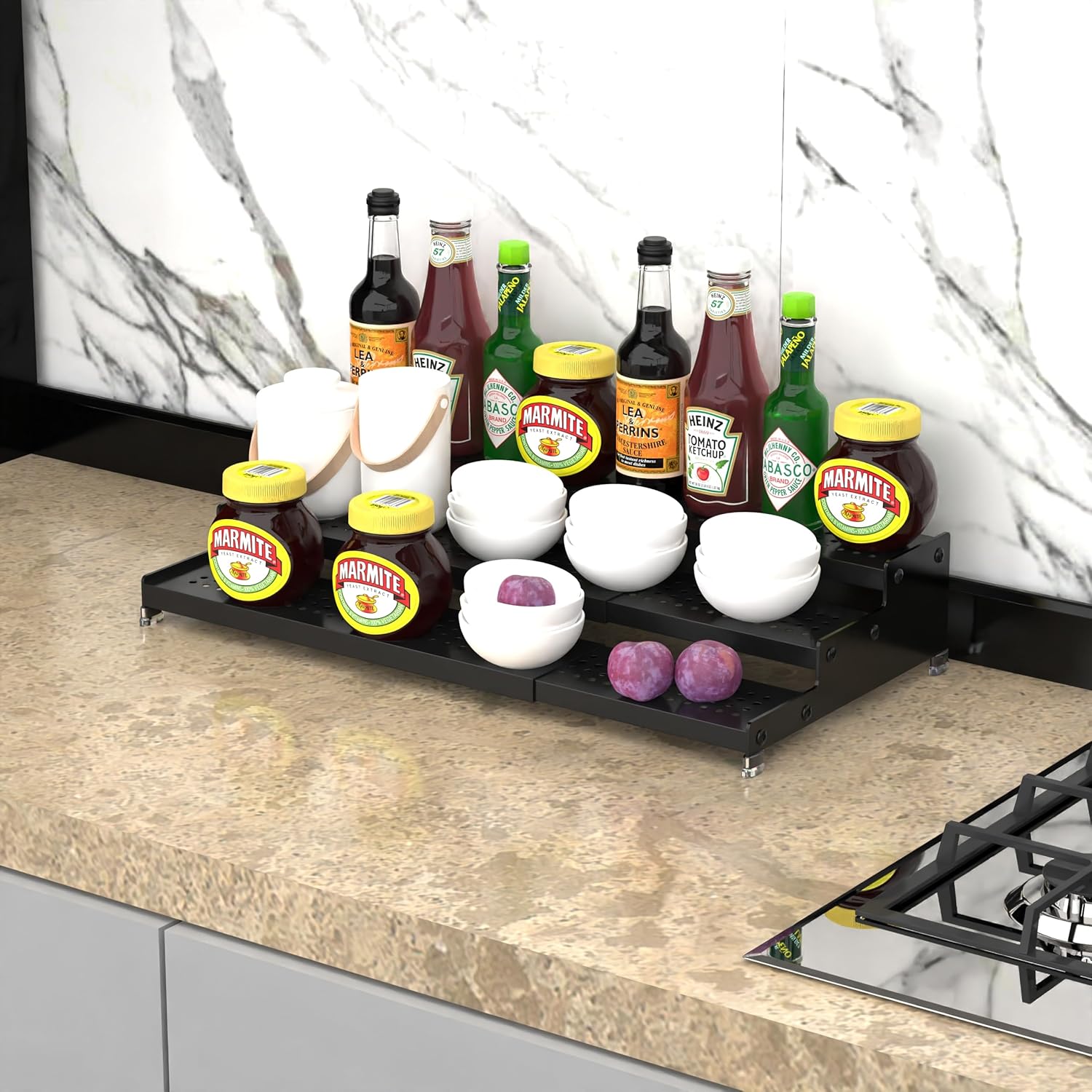 Jojocross Metal Spice Rack Organizer for Cabinet, 3 Tier Expandable Spice Storage Shelf, Great for Kitchen Cabinets
