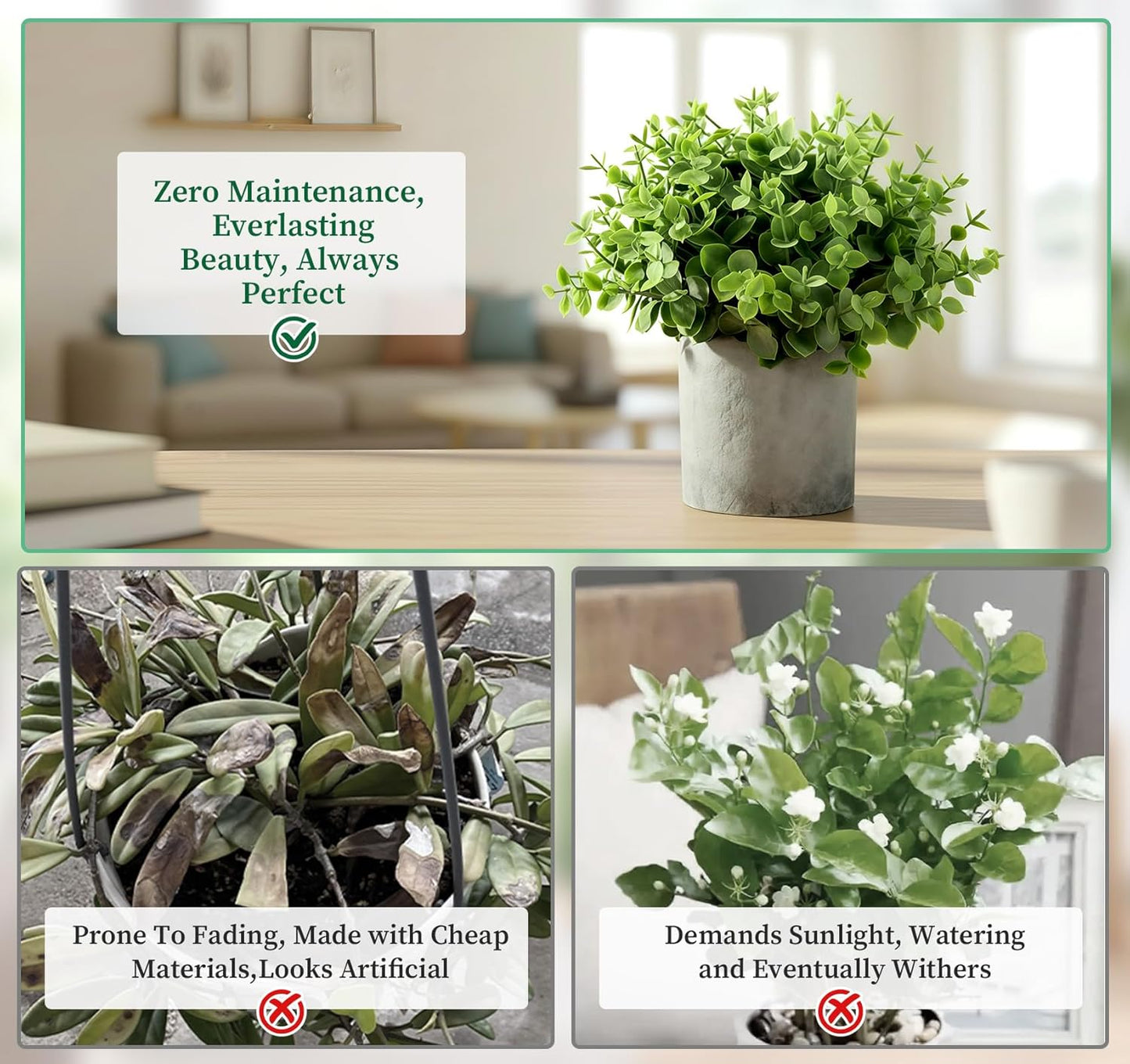Artificial Eucalyptus Mini Potted Plant Indoor Greenery Plastic Fake / 2 Green+3 Grey / Set of 5