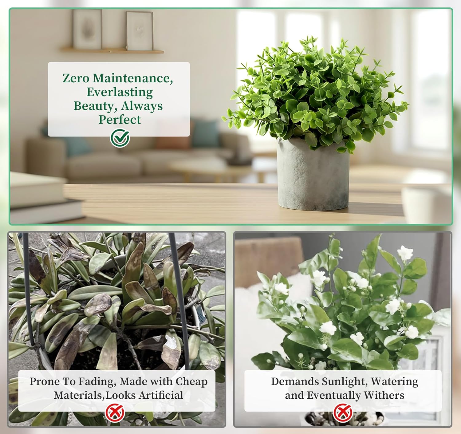 Artificial Eucalyptus Mini Potted Plant Indoor Greenery Plastic Fake / 2 Green+3 Grey / Set of 5