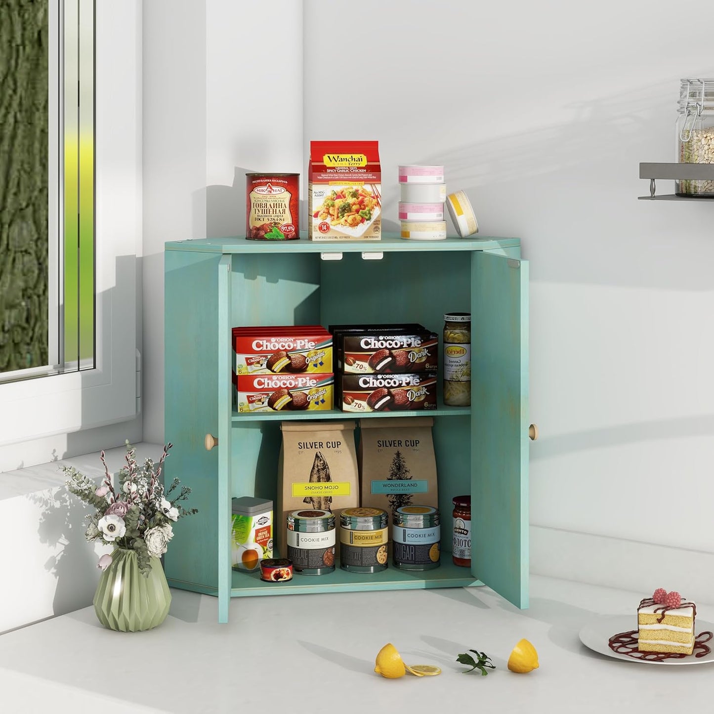 Trironsun Corner Bread Box for Kitchen Counter Double Layer Bamboo Bread Storage Container Large Capacity Bread Storage