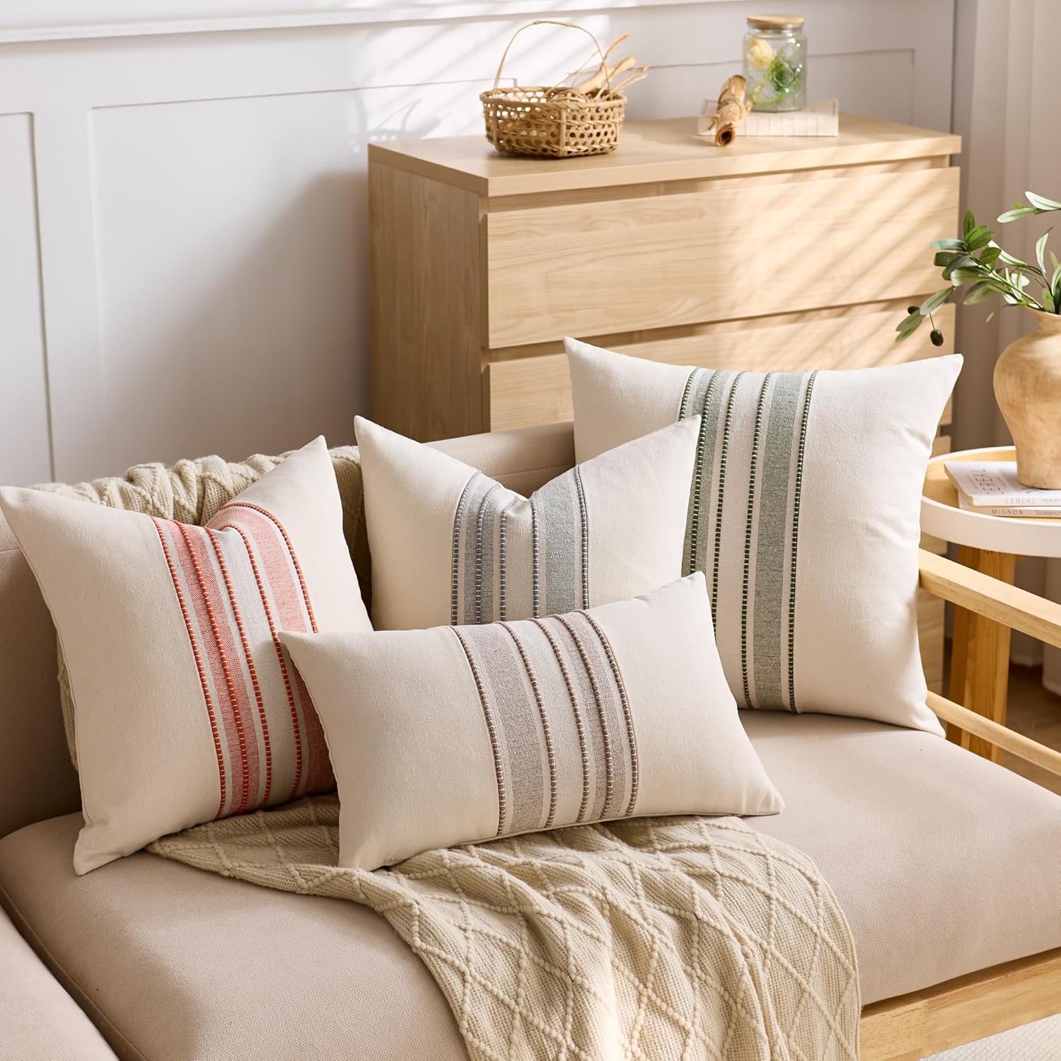 Boho Decorative Cushion Covers / 18 x 18 / Style 1- Olive Green / Set of 2