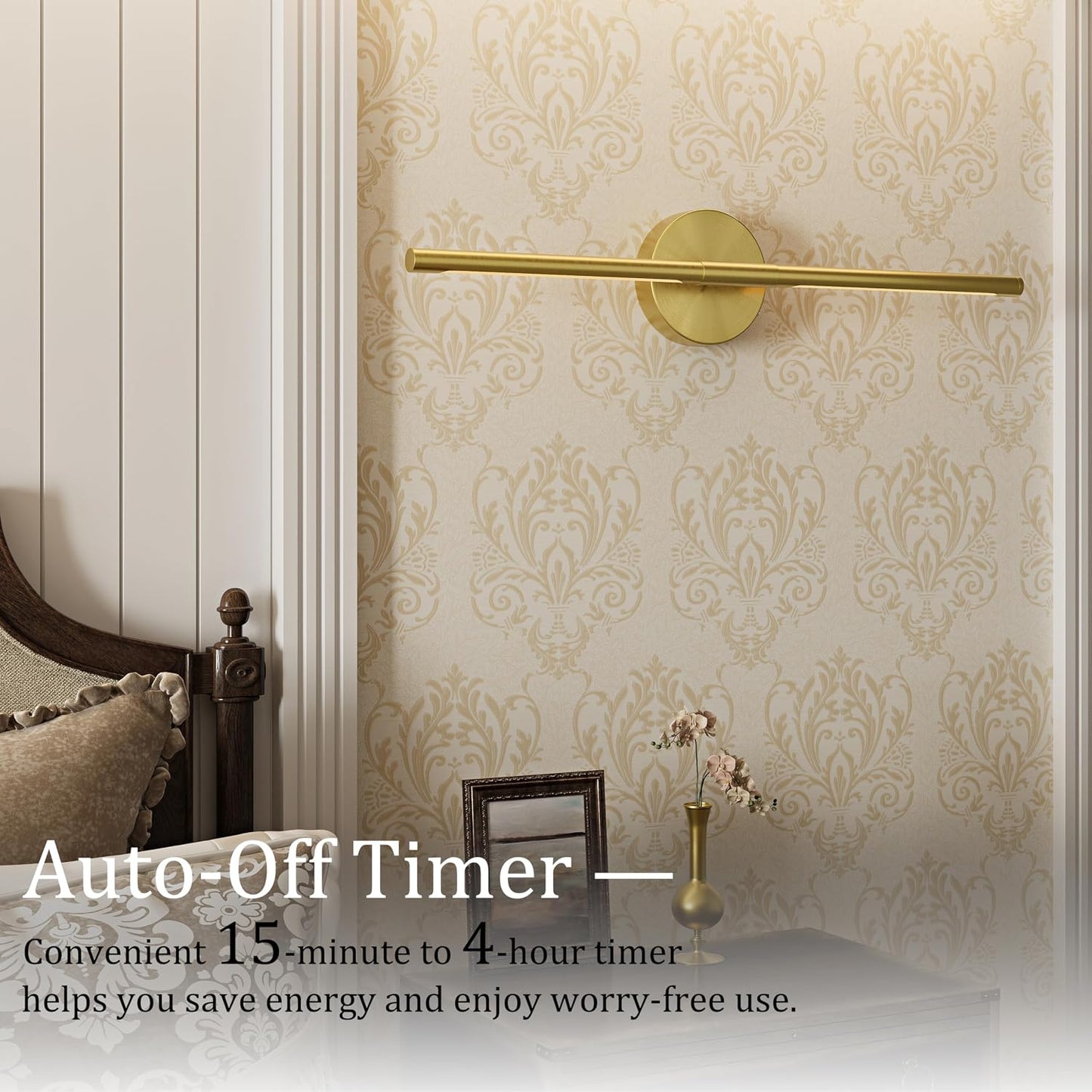 24" Battery Operated Wall Sconce Set of 2, 350° Rotating Lamp, Gold | Wireless, 8000mAh Rechargeable Battery, Stepless