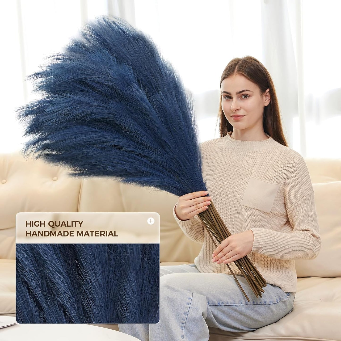 Large Tall Fluffy Artificial Fake Flower / Blue / 3.2 Inch / Set of 10