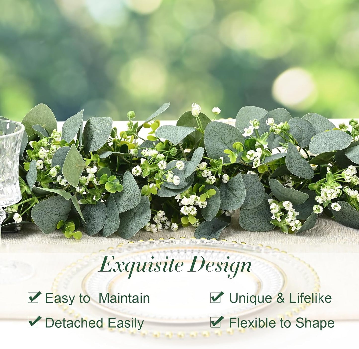 Garland / Flowers / Eucalyptus Garland / Green / 5.9 Inch / Set of 2