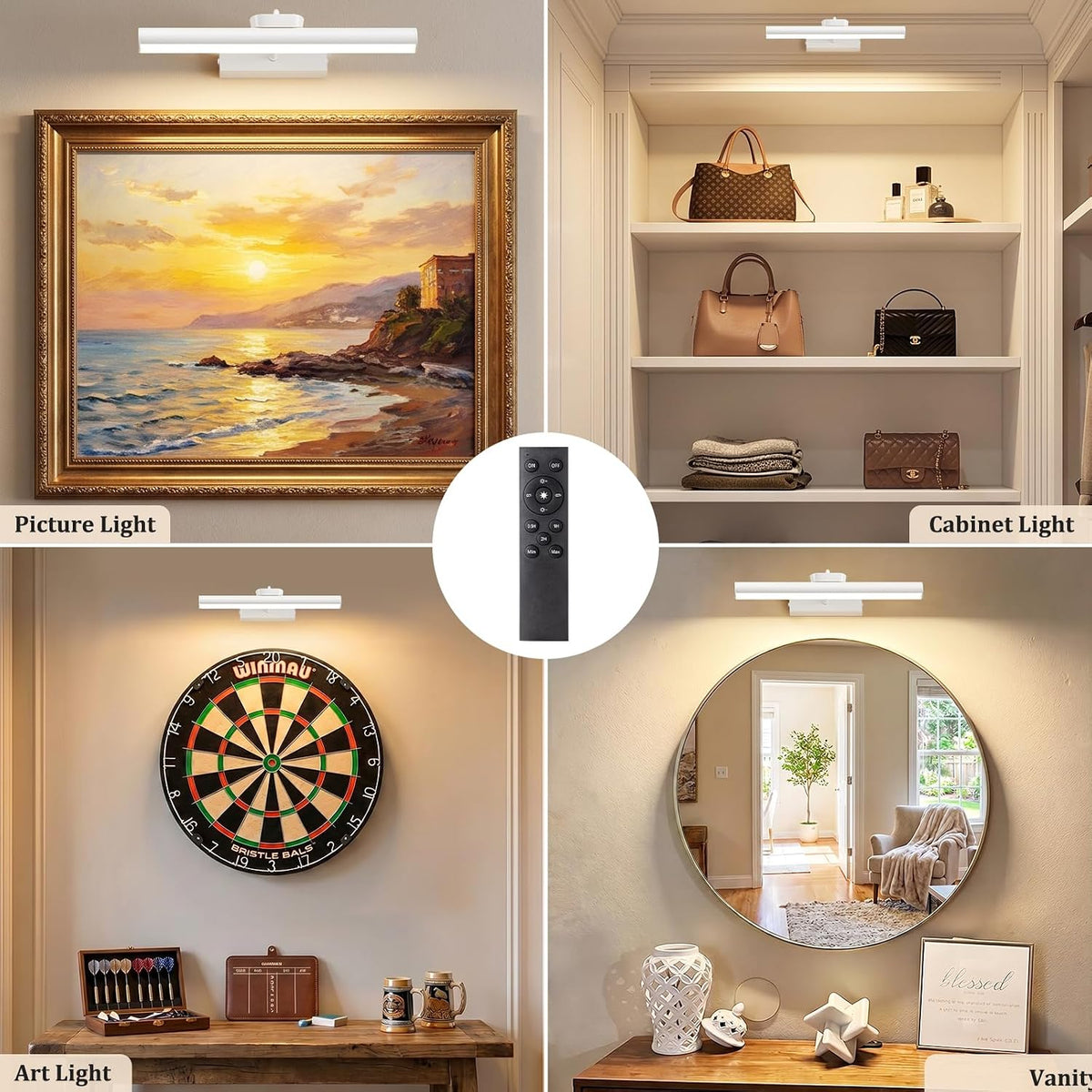 Picture Light for Wall, 4000mAh, White, 13.8 Inch, 2 Pack | Cordless Rechargeable, LED Art Light with Remote, Dimmable