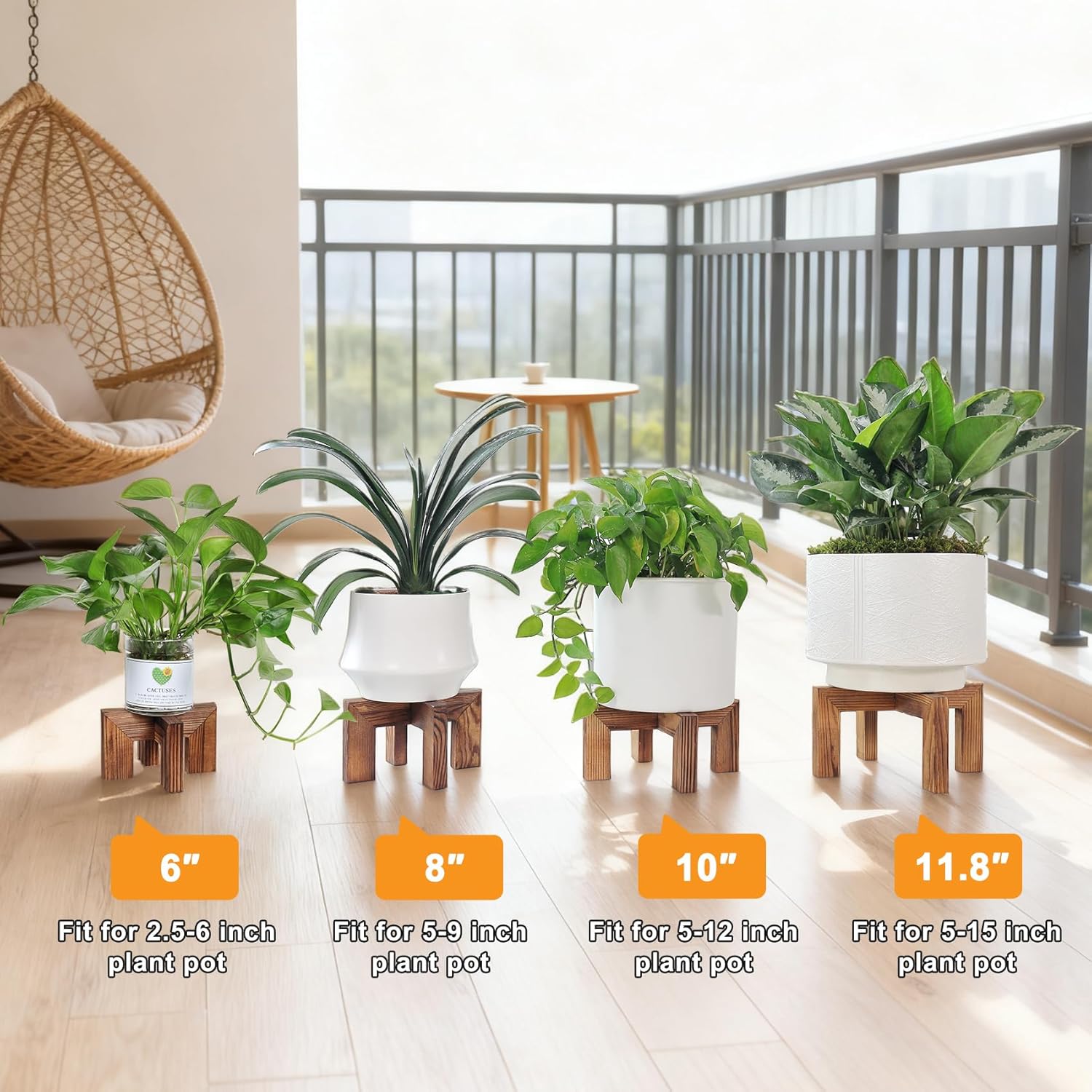 Indoor/Outdoor Wood Plant Holder / Walnut / Fit 5-9 Inch Pots