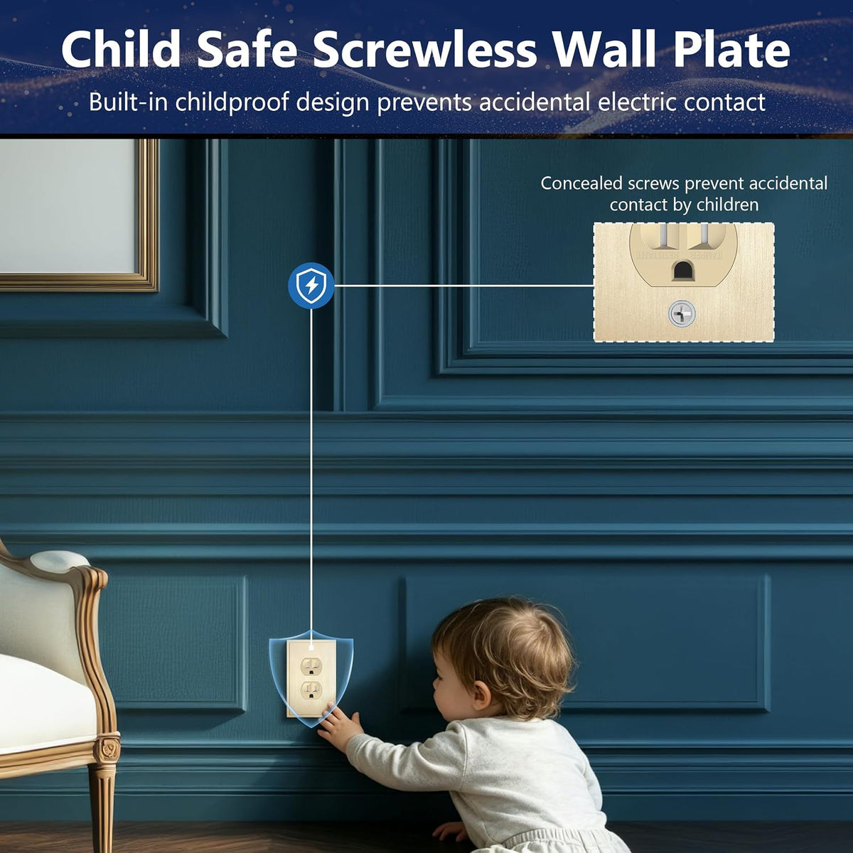 LIDER Modern Ogee Edge Screwless Wall Plate, Mid-Size 1-Gang Duplex Outlet Cover 4.88” x 3.11”, Contemporary Decor