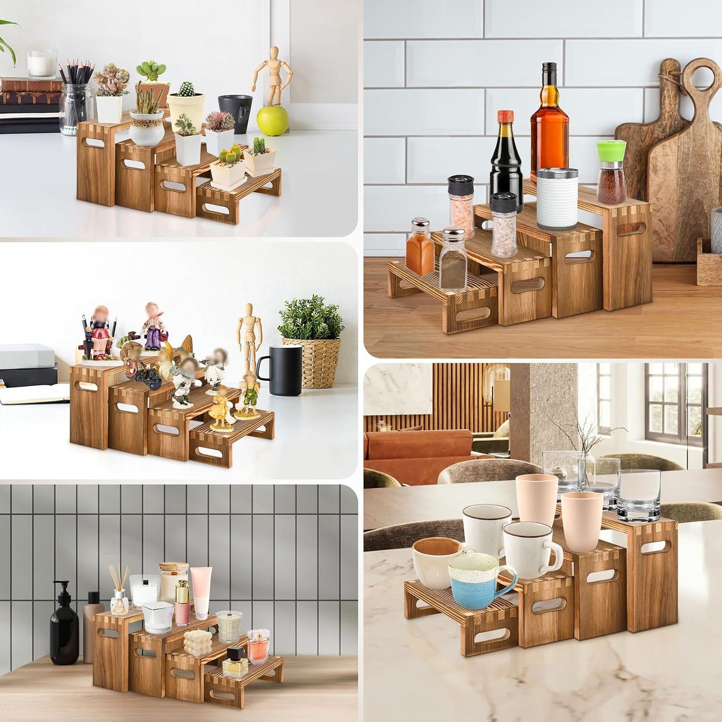 Wood Risers Display Stands / 7 x 8 x 9 / Brown / Set of 8