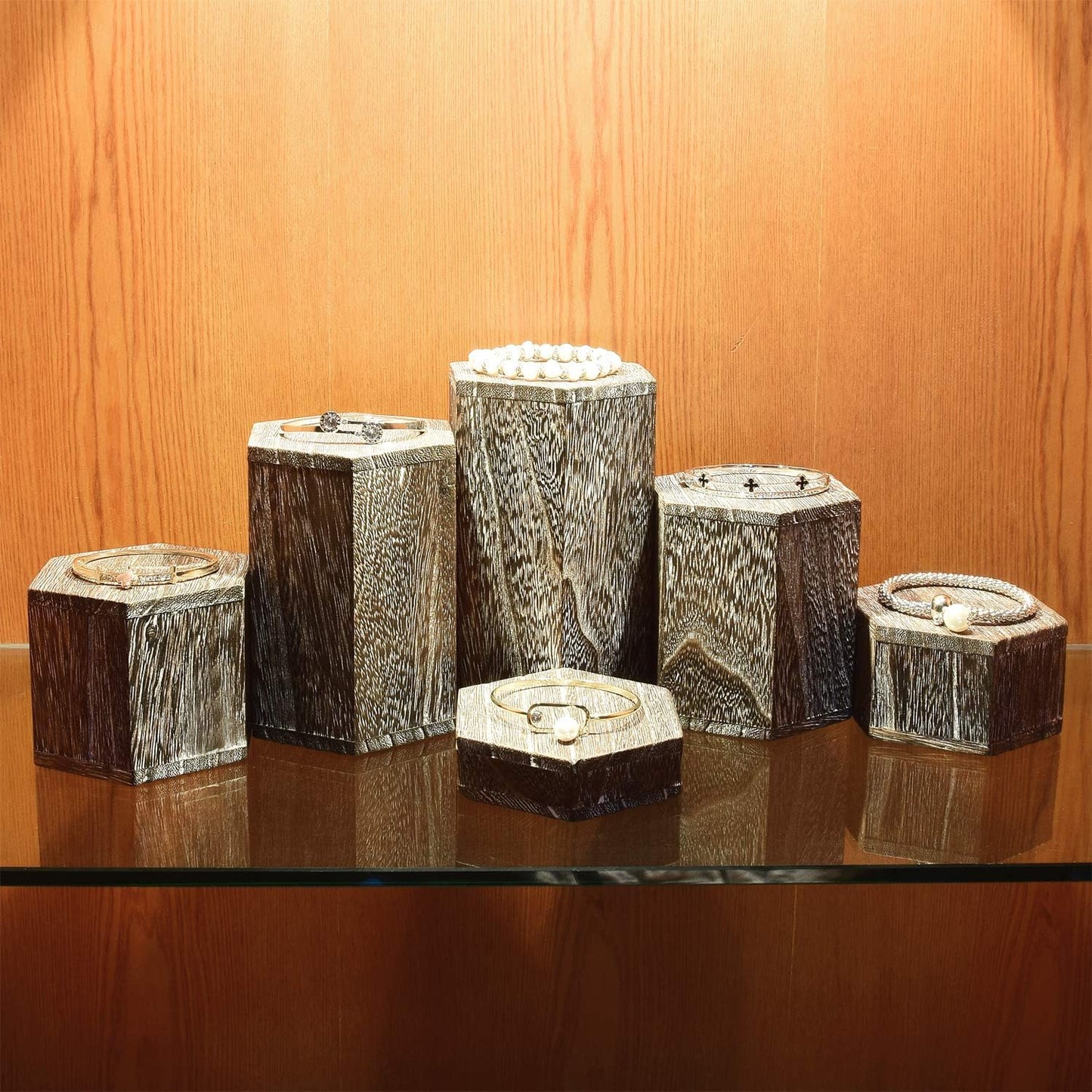 Wooden Hexagon Risers for Display Jewelry and Accessories Display Stand / Coffee / Set of 6
