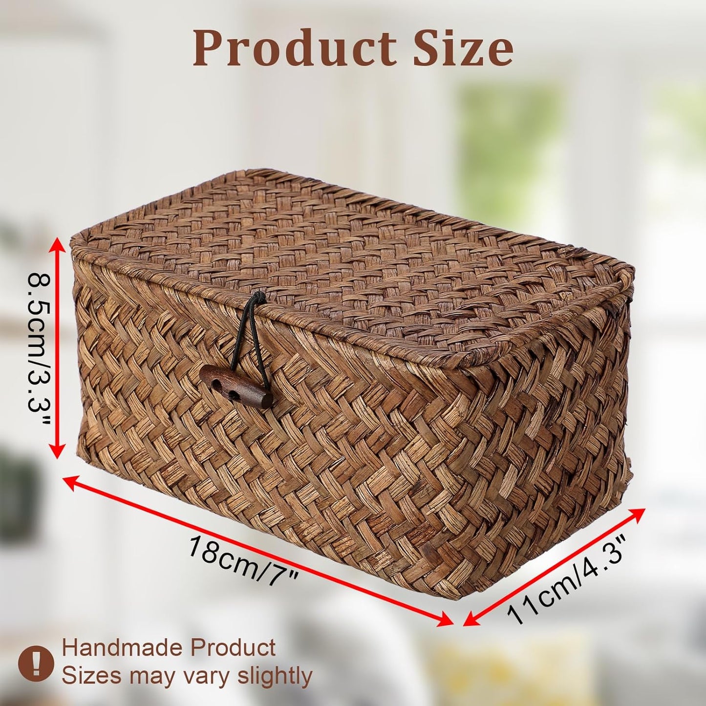 Handwoven Seagrass Basket Wicker Shelf Basket / 7.0"L x 4.3"W x 3.3"H / Coffee Color