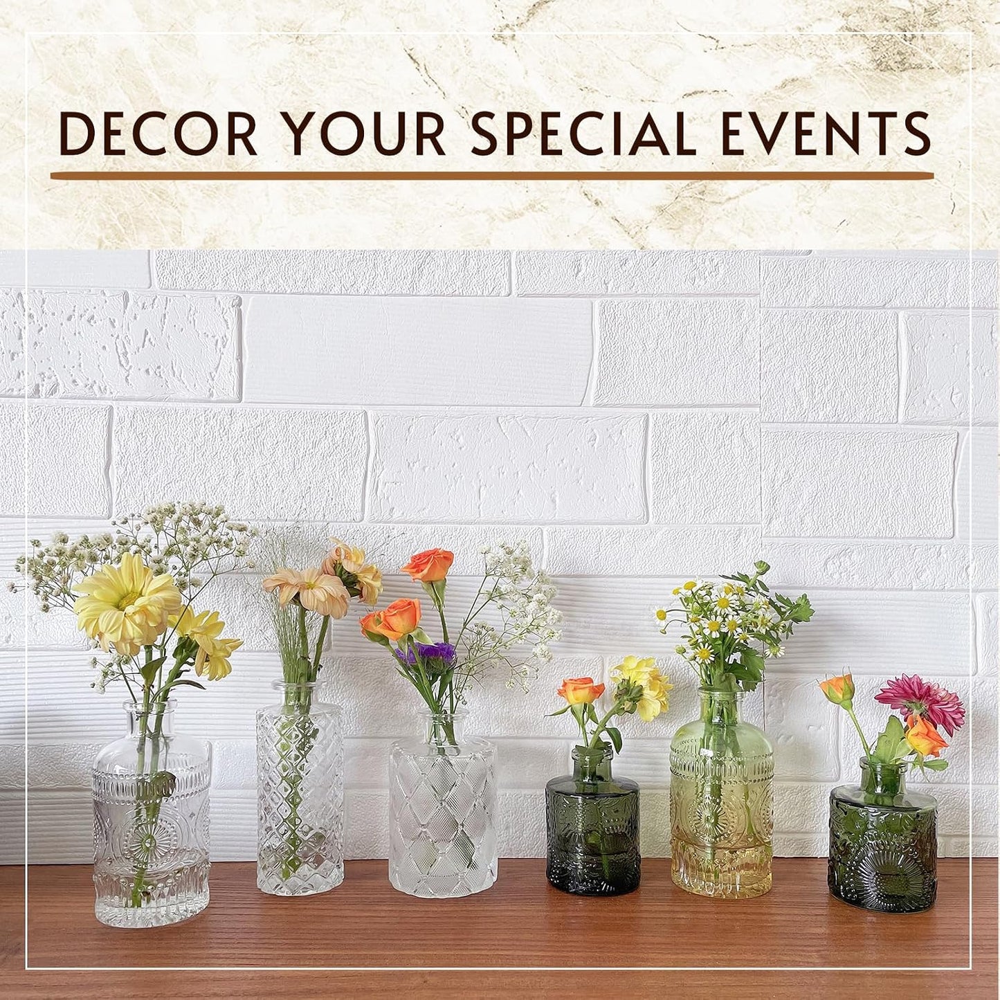 Bud Vase / Small Flower Vases for Decorative / Clear+green / Set of 6