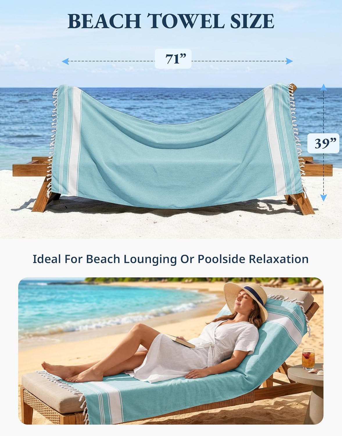 LANE LINEN Turkish Beach Towels for Women, 6 Pcs, Sand Free - Vintage Beach | Large 39"x71", Pre-Washed - No-Shrink
