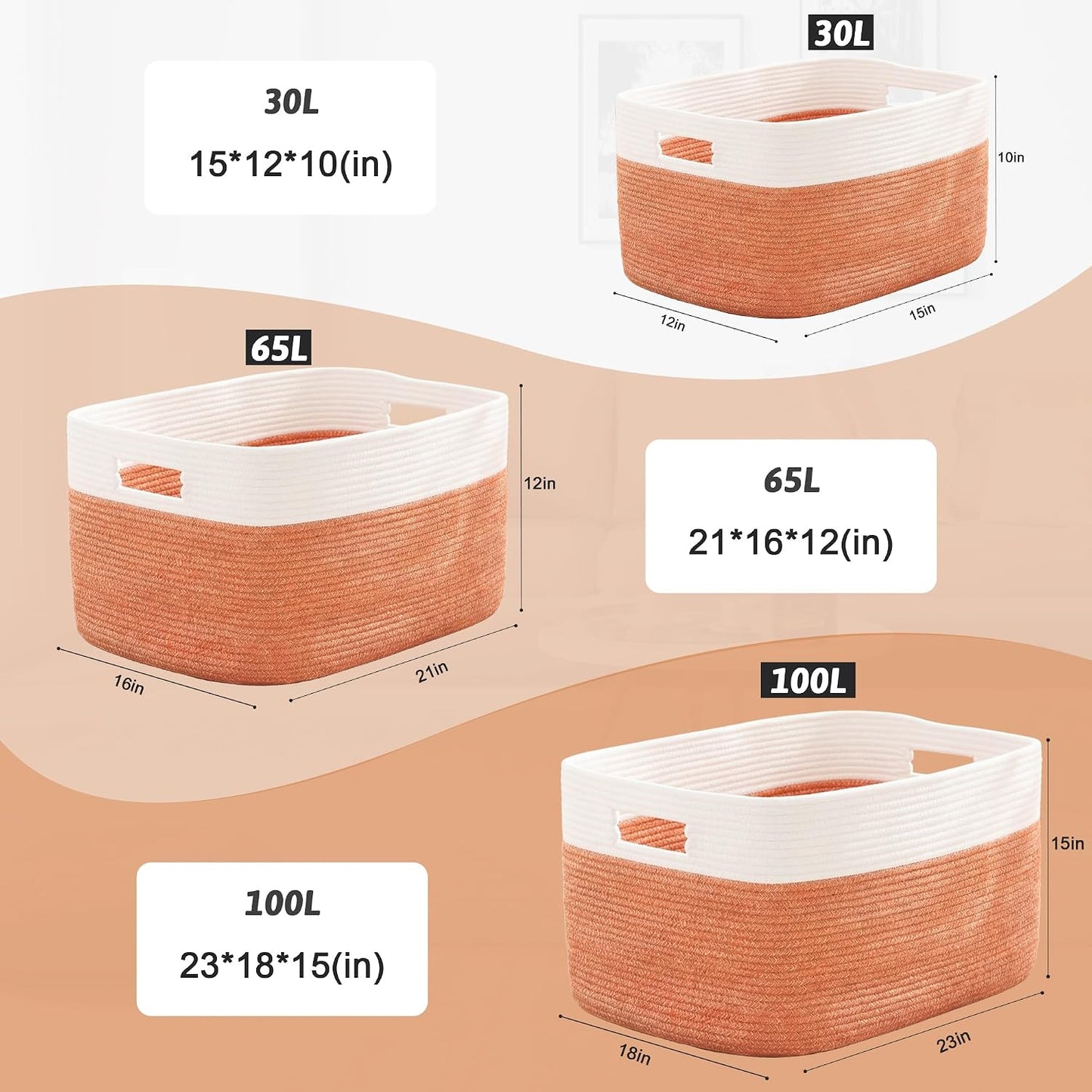 Rectangle Woven Baskets for Storage / Orange / 30L