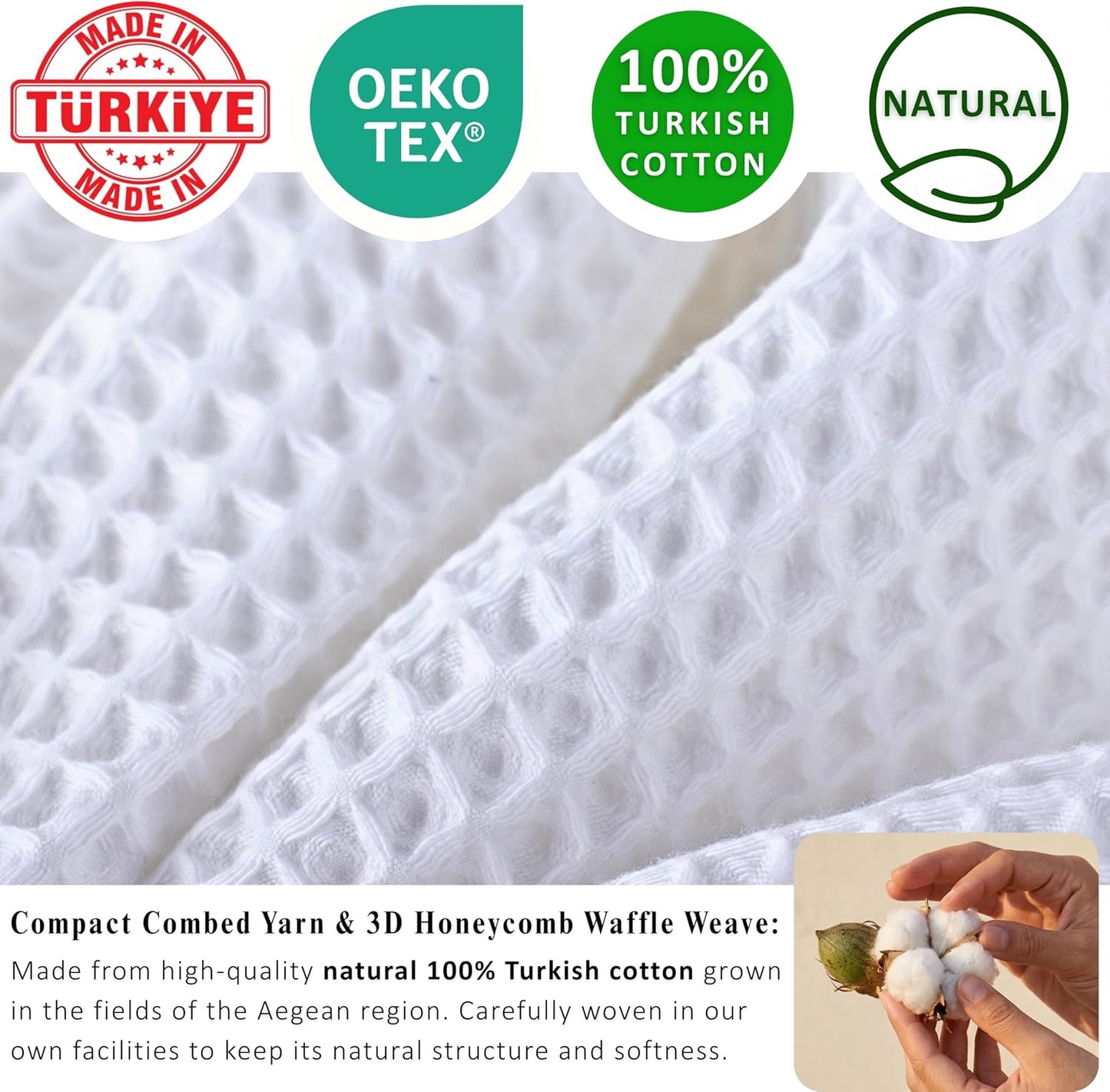 PÜSKÜL Natural 100% Turkish Cotton Waffle Bath Towels Set of 2, Extra-Large | White, Oversize 32x63" Bath sheet towel