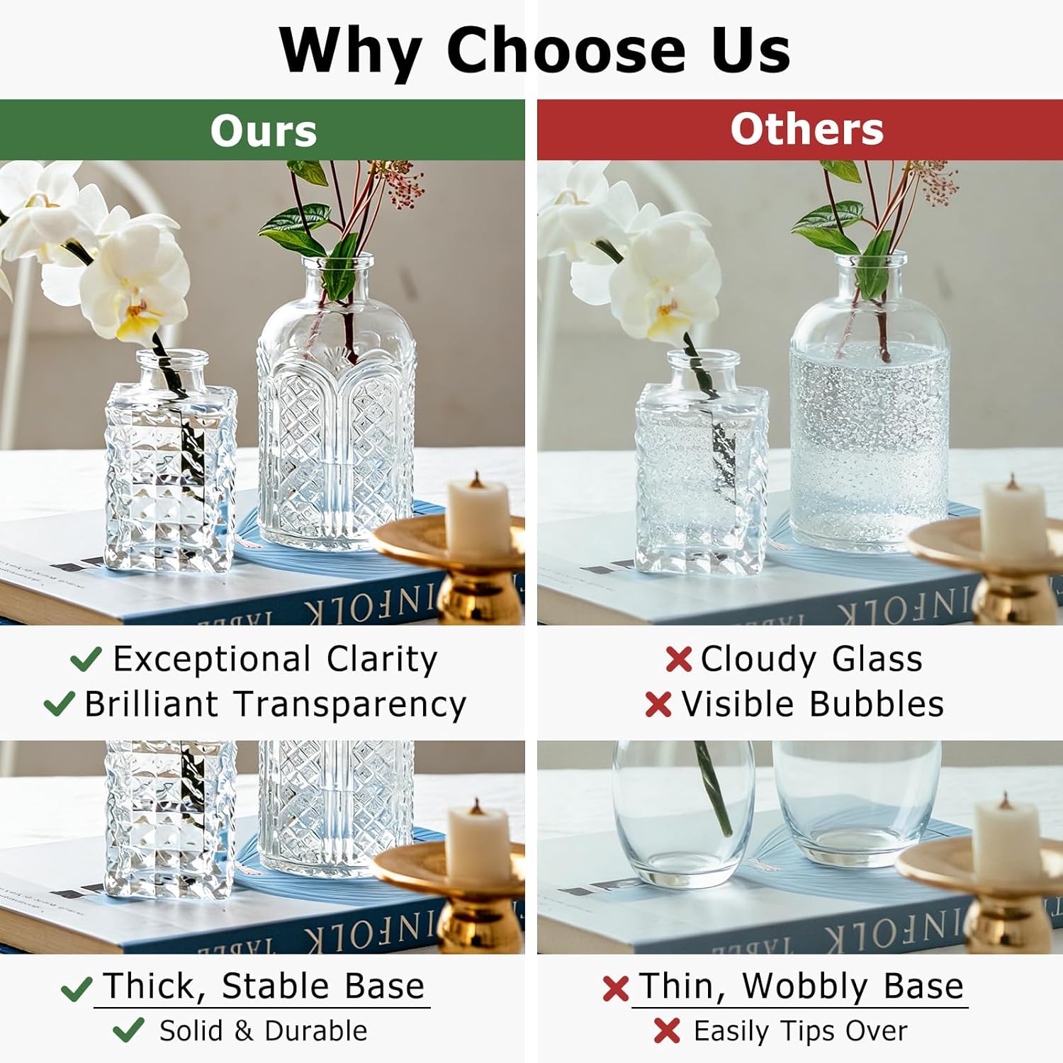Glass Bud Vase Set / Clear / Set of 16