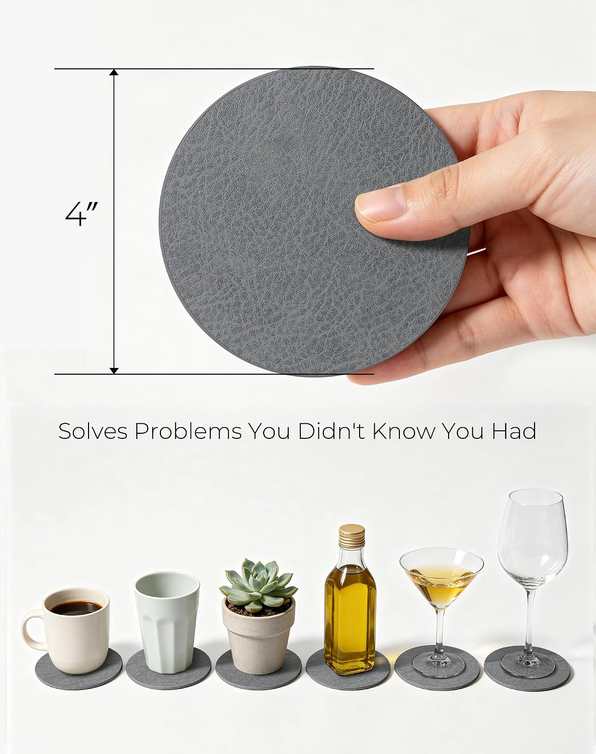 Holder / Reversible Leather Coasters / Mist Grey / Set of 18