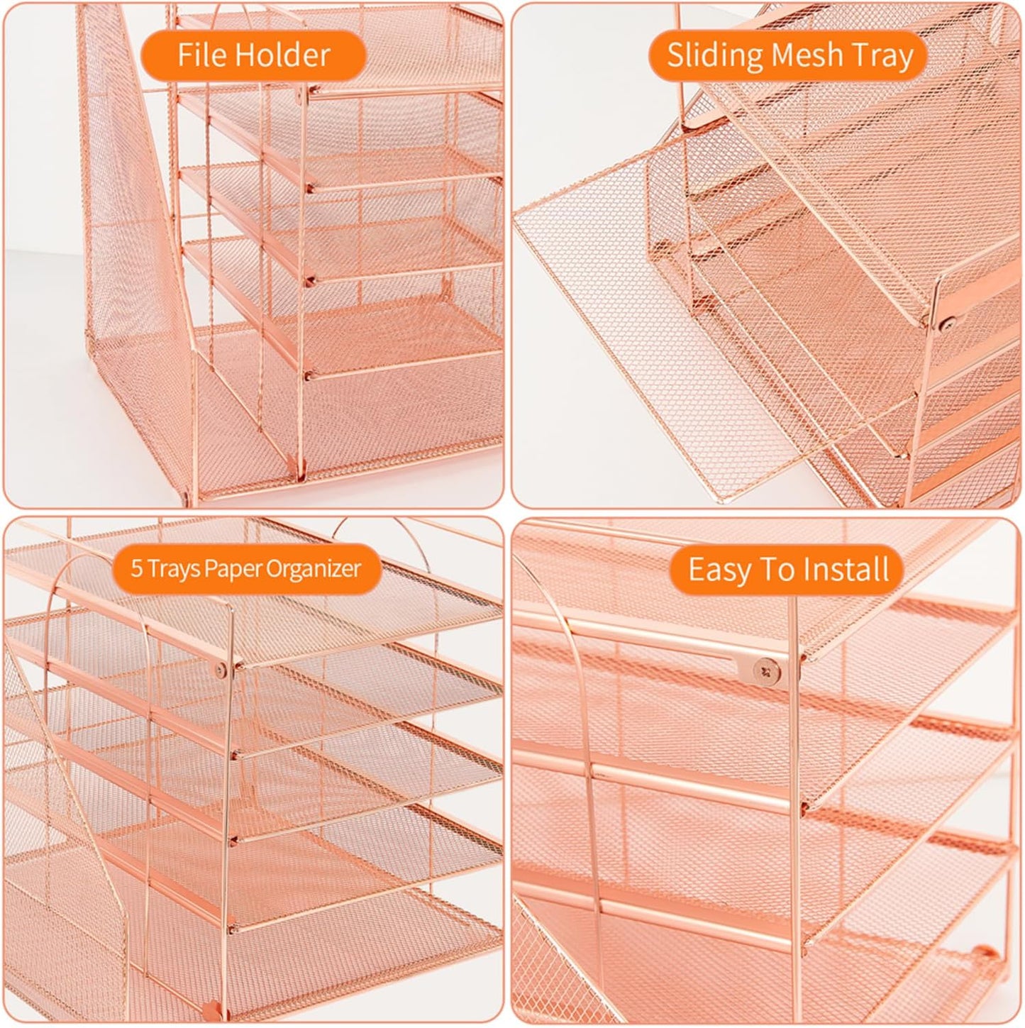LEKETREE Desk Organizers and Accessories, 5-Tier Paper Letter Tray Organizer with File Holder, Desktop Organizer for