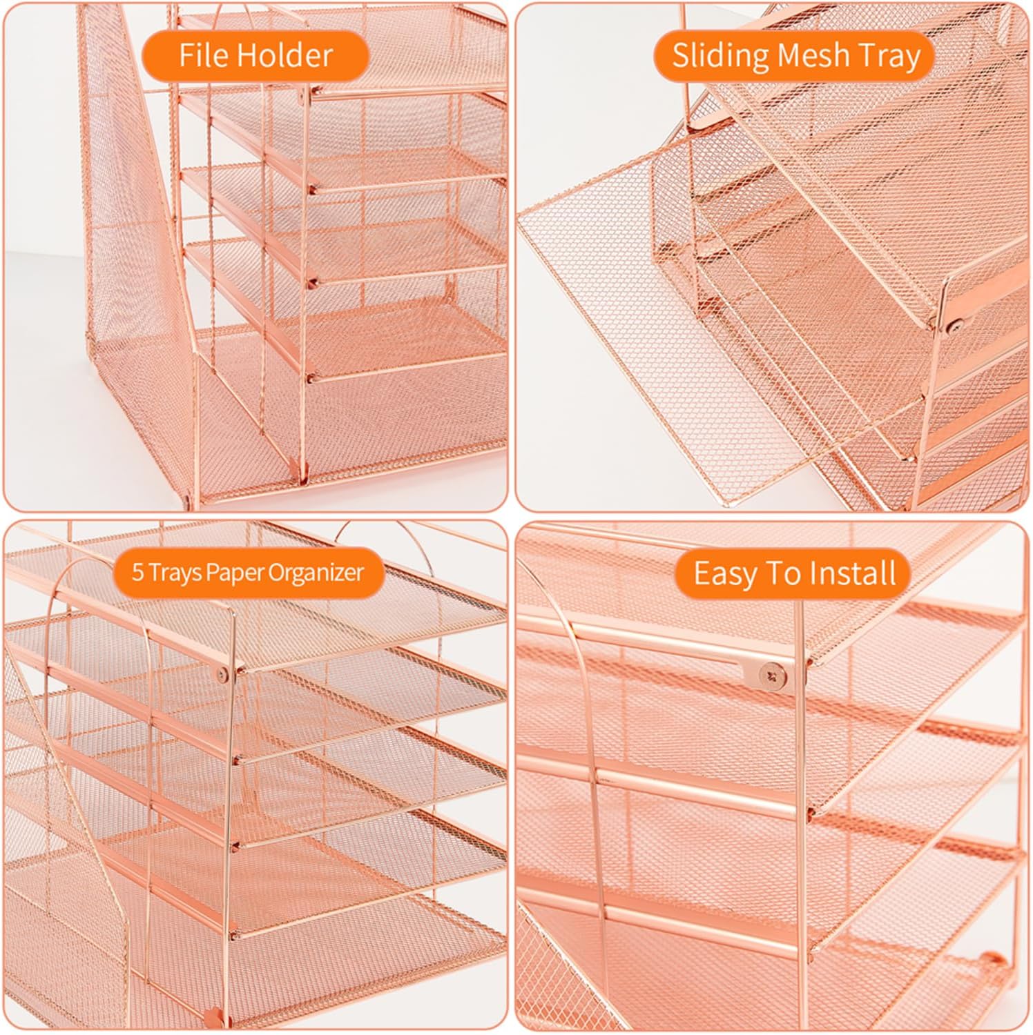 LEKETREE Desk Organizers and Accessories, 5-Tier Paper Letter Tray Organizer with File Holder, Desktop Organizer for