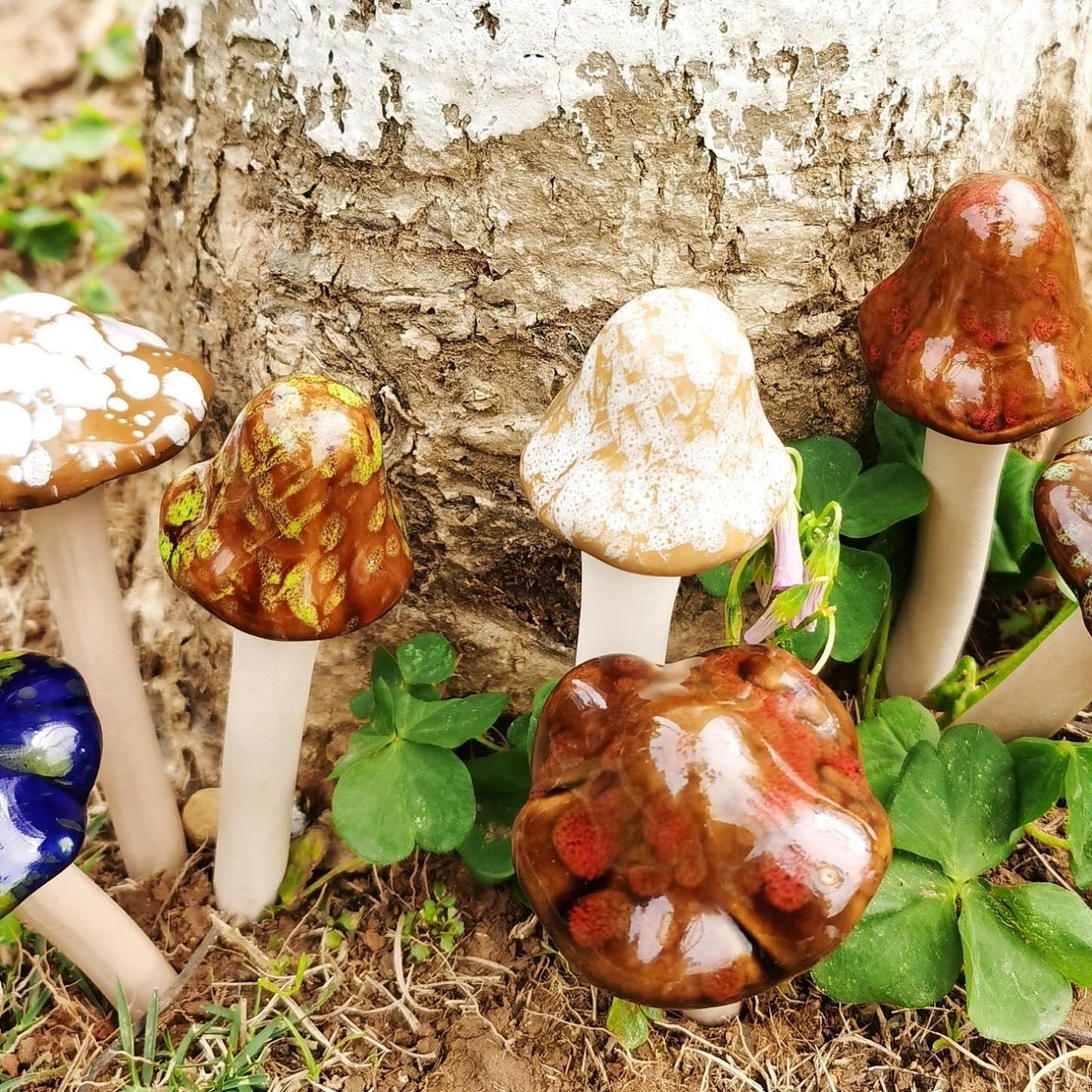 Accessories Ceramic Mushroom Garden Pot Decoration Mushroom Figurine Indoor and Outdoor / Set of 8