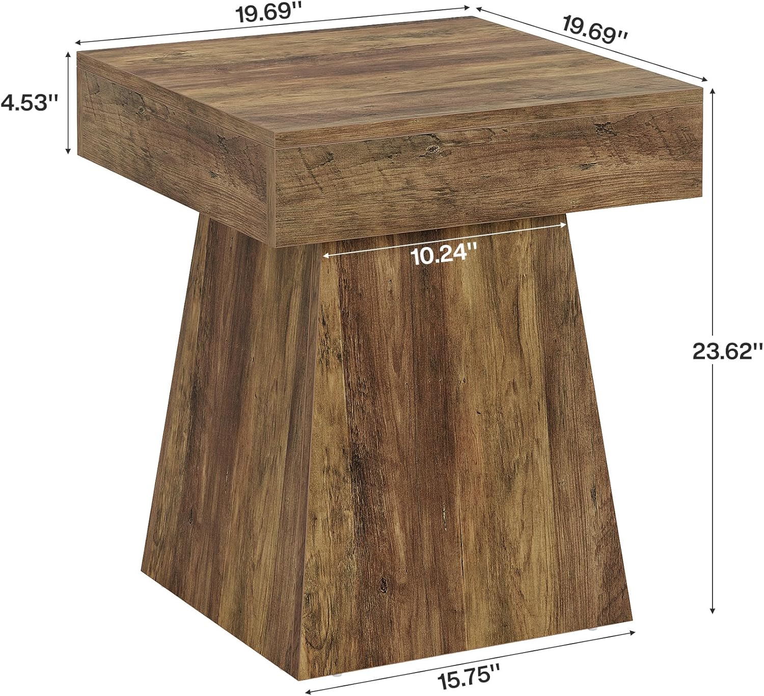 Rustic Square Side Table / Brown