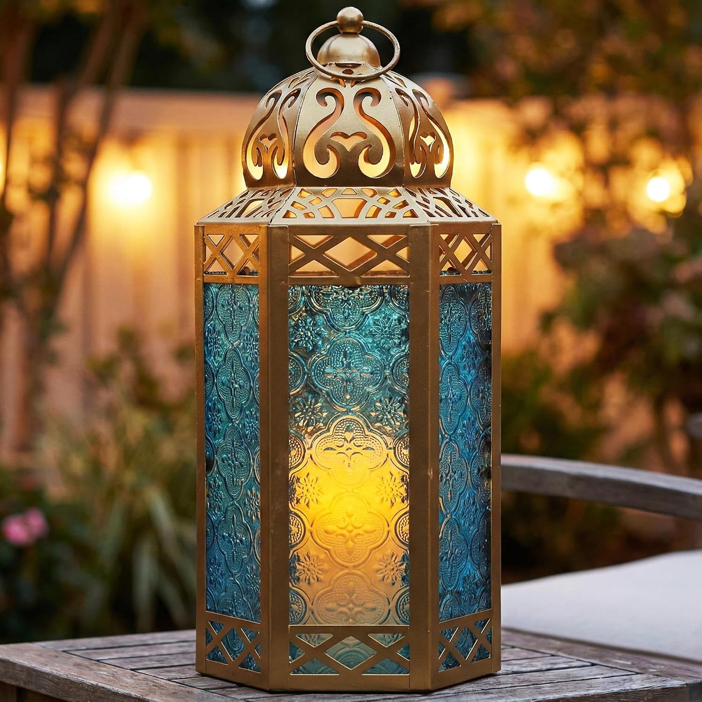 VELA LANTERNS 6-Pack Gold Metal Moroccan Decorative Candle Lantern Holder for Hanging or Table Centerpieces, Exotic
