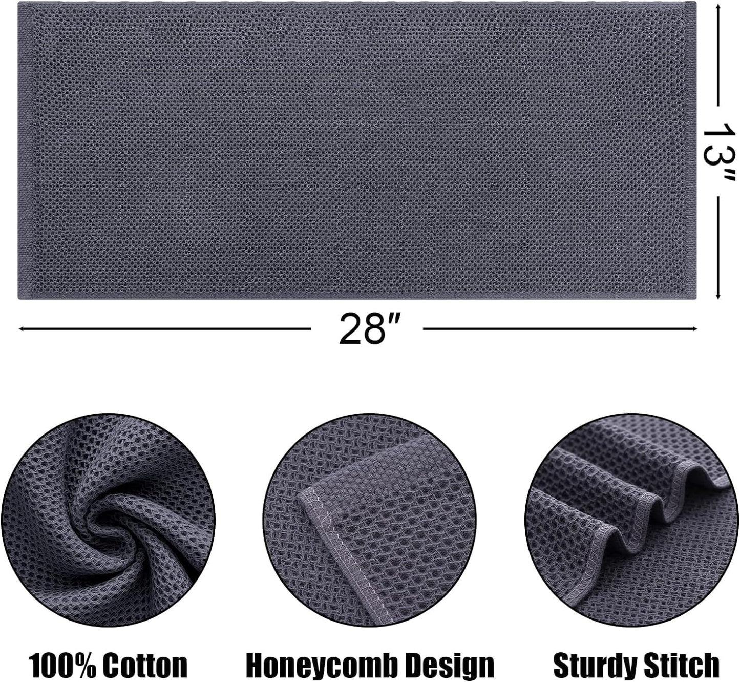 Kitinjoy 100% Cotton Waffle 12-Pack Kitchen Towels, 13" x 28", Dark Grey | Super Soft, Ultra-Absorbent, Fast Drying