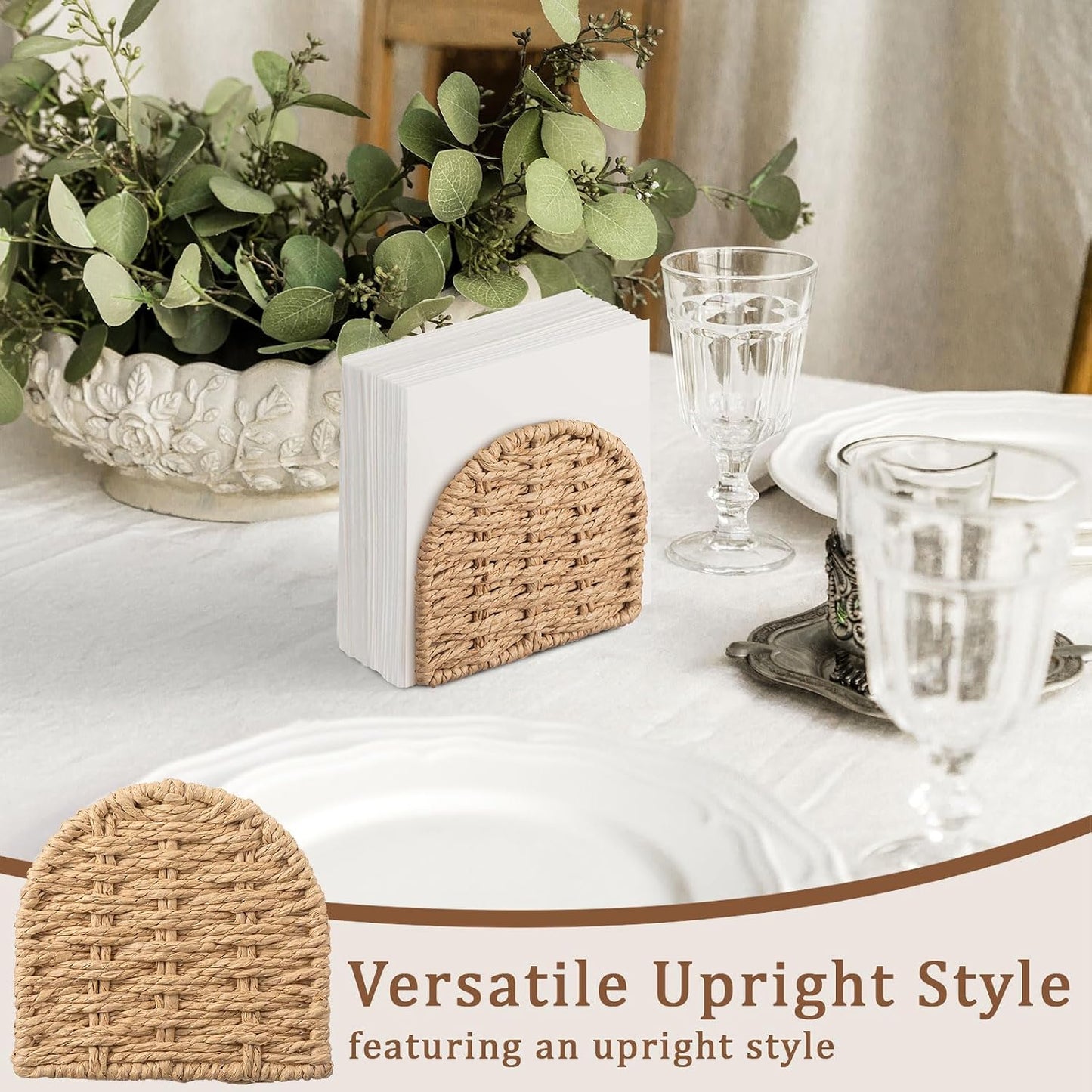 Woven Rattan Wicker Upright Napkin Holders / Arched / Flaxen
