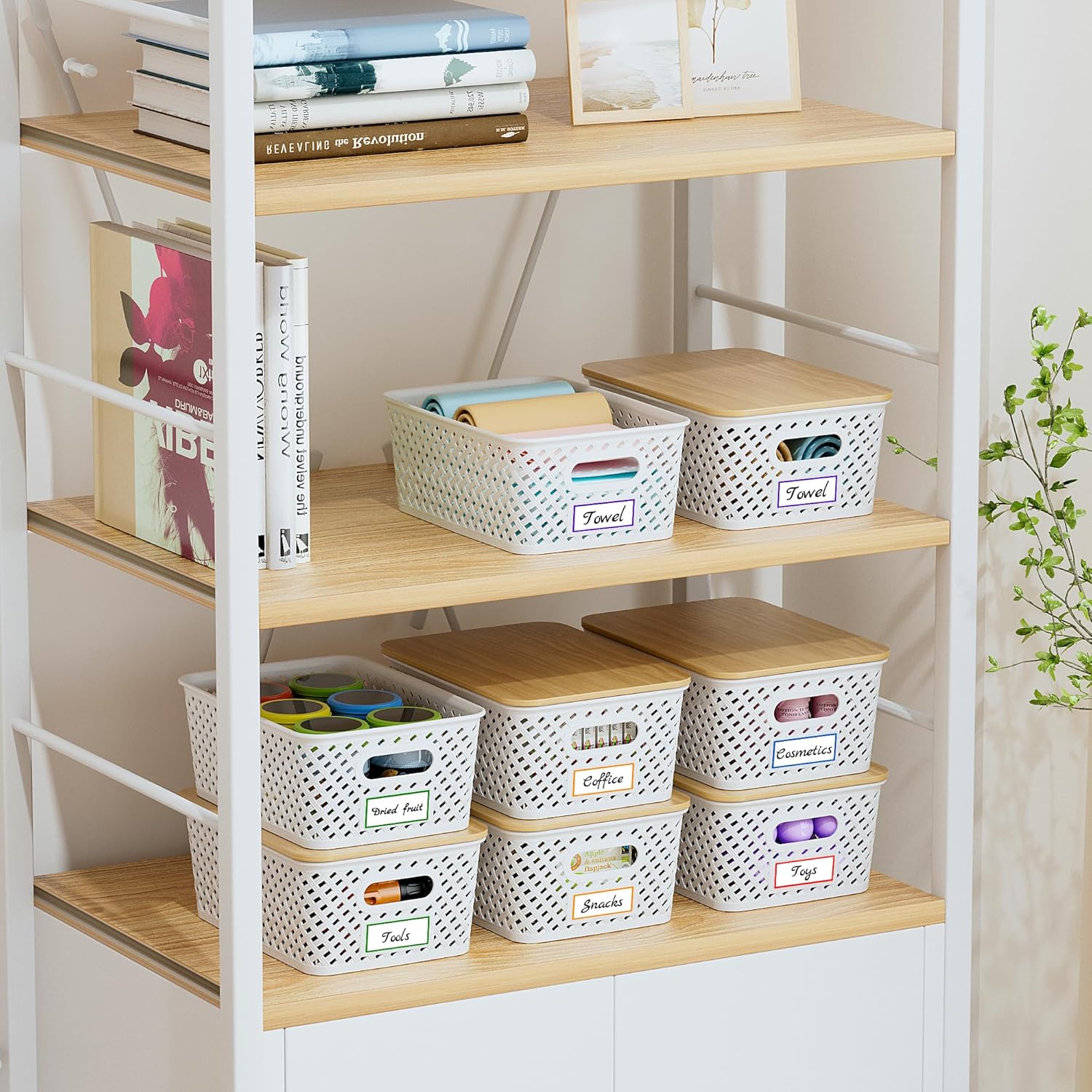 8 Packs Plastic Storage Bins / Cream White / Set of 8