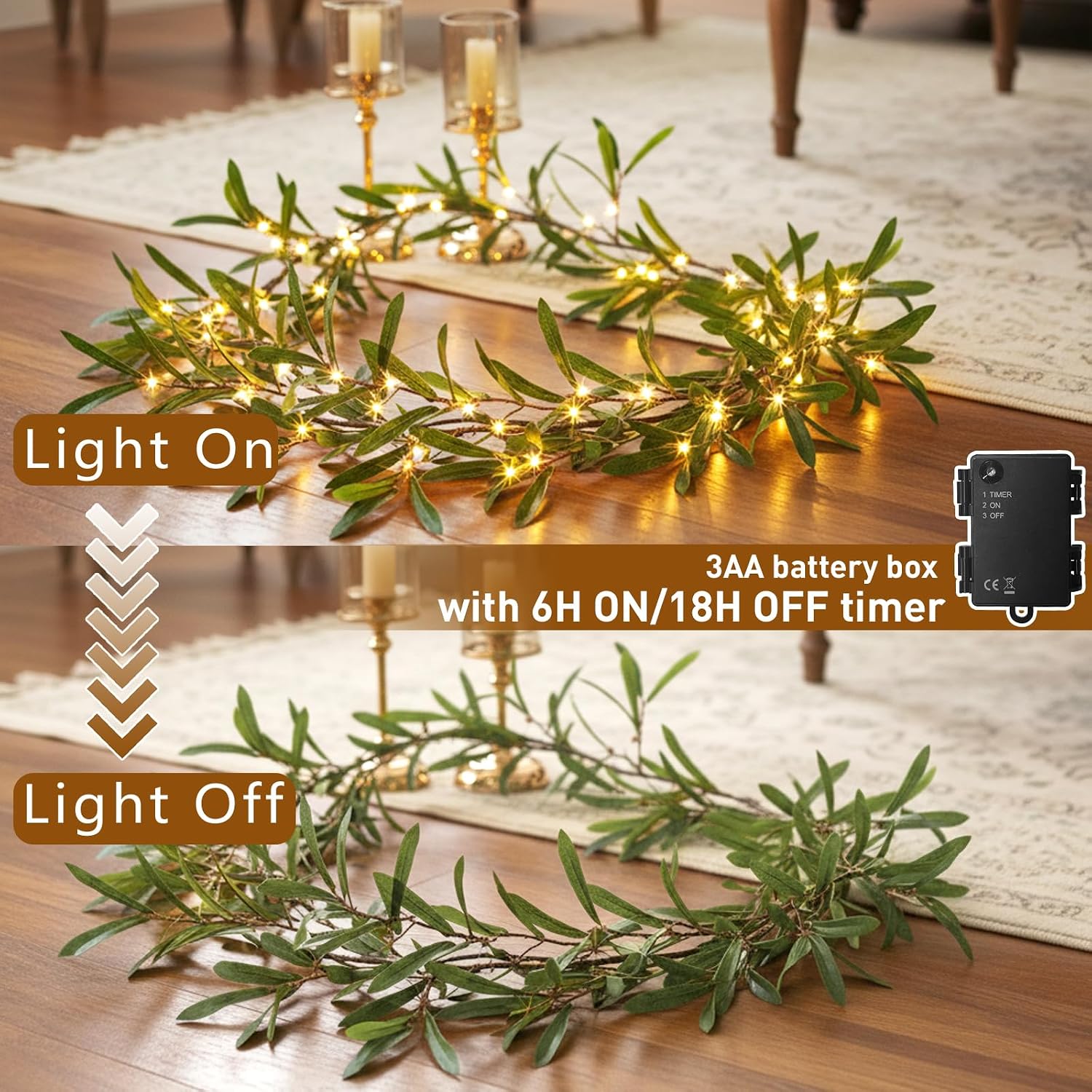 Lighted Artificial Olive Garland / 6 Inch