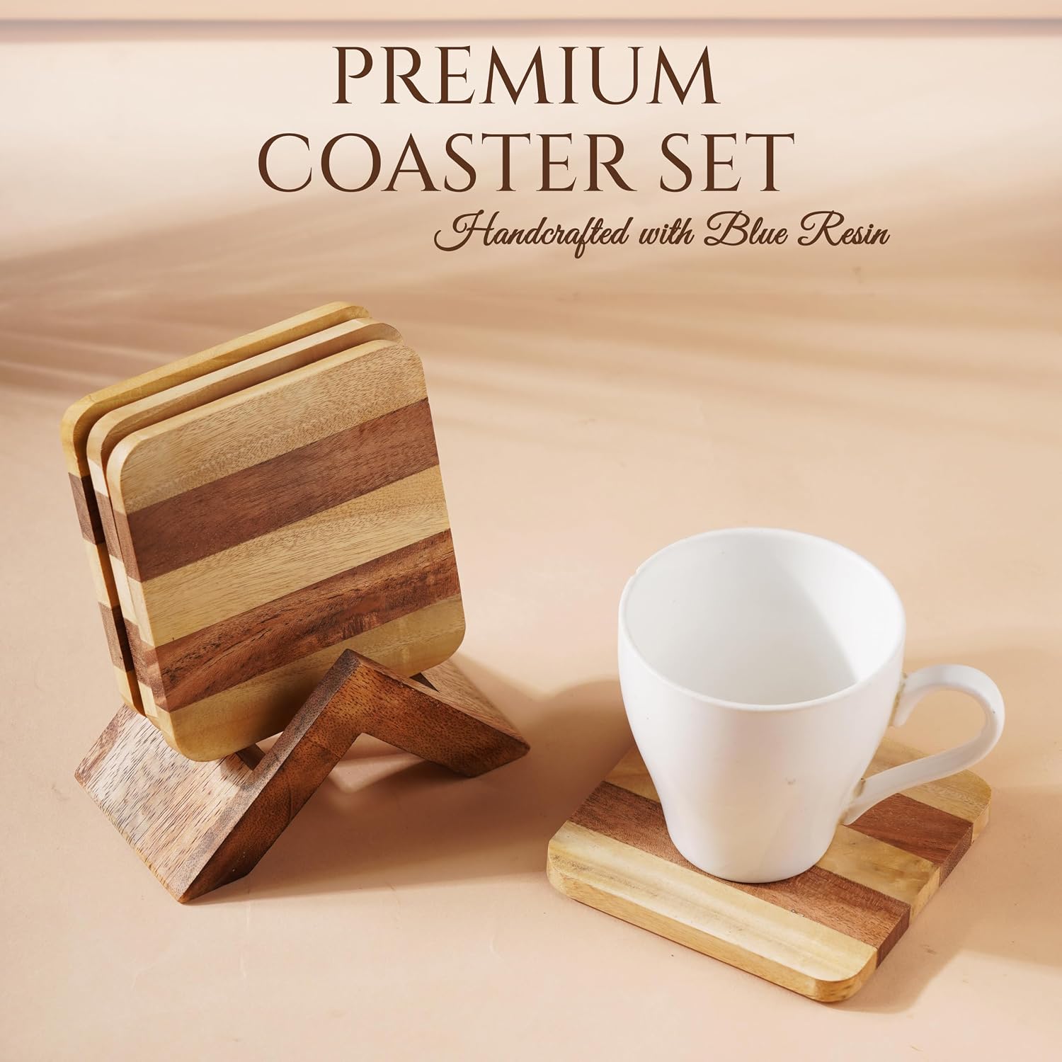 Holder Handmade Wooden Square Dual Tone Color Striped Design / Dual-color / Wood / 4 x 4 / Set of 4