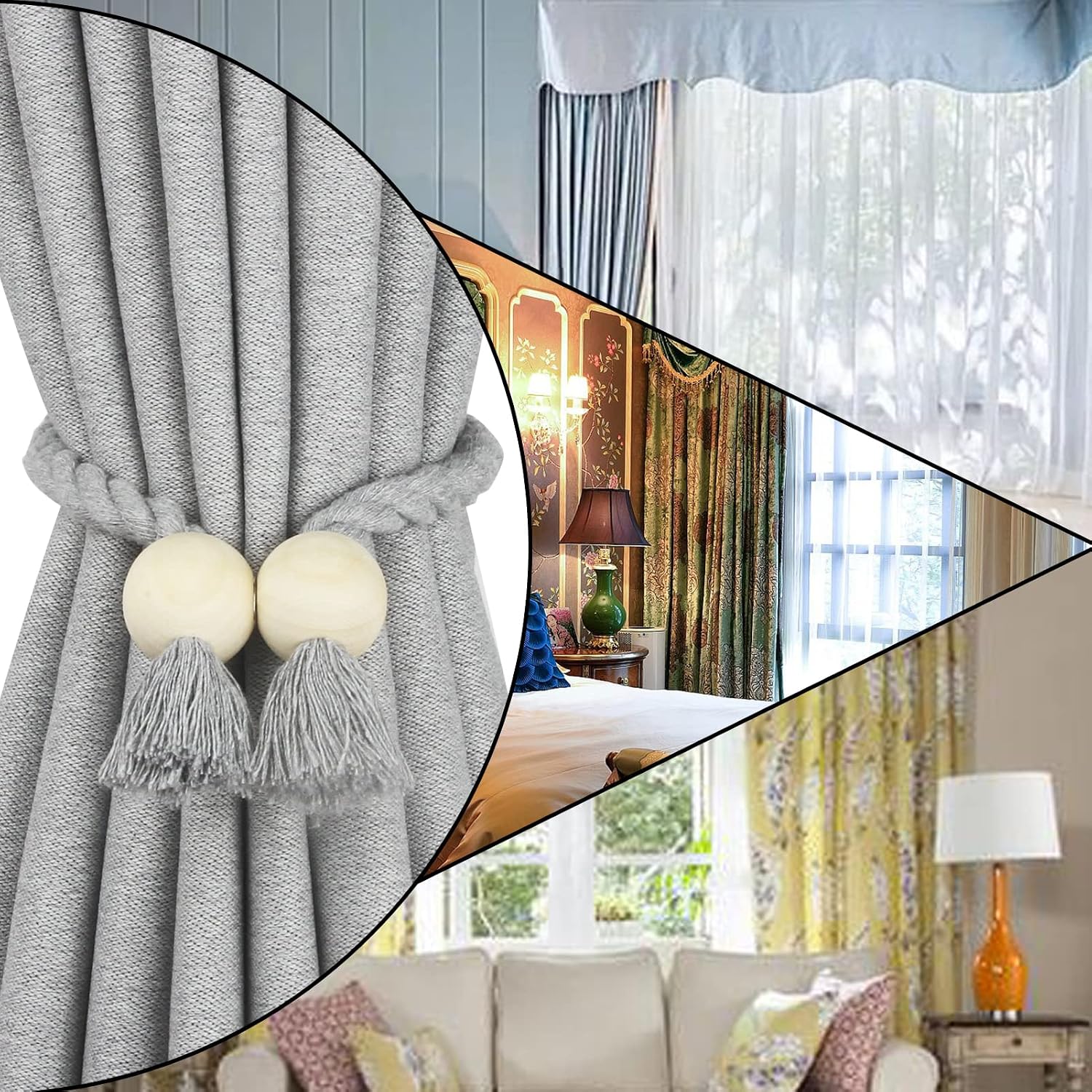 Magnetic Curtain Tiebacks Decorative Tie Back Drapes Holdbacks Nieffeiy | 6 Pack Grey Cotton Hand Woven Rope Curtain