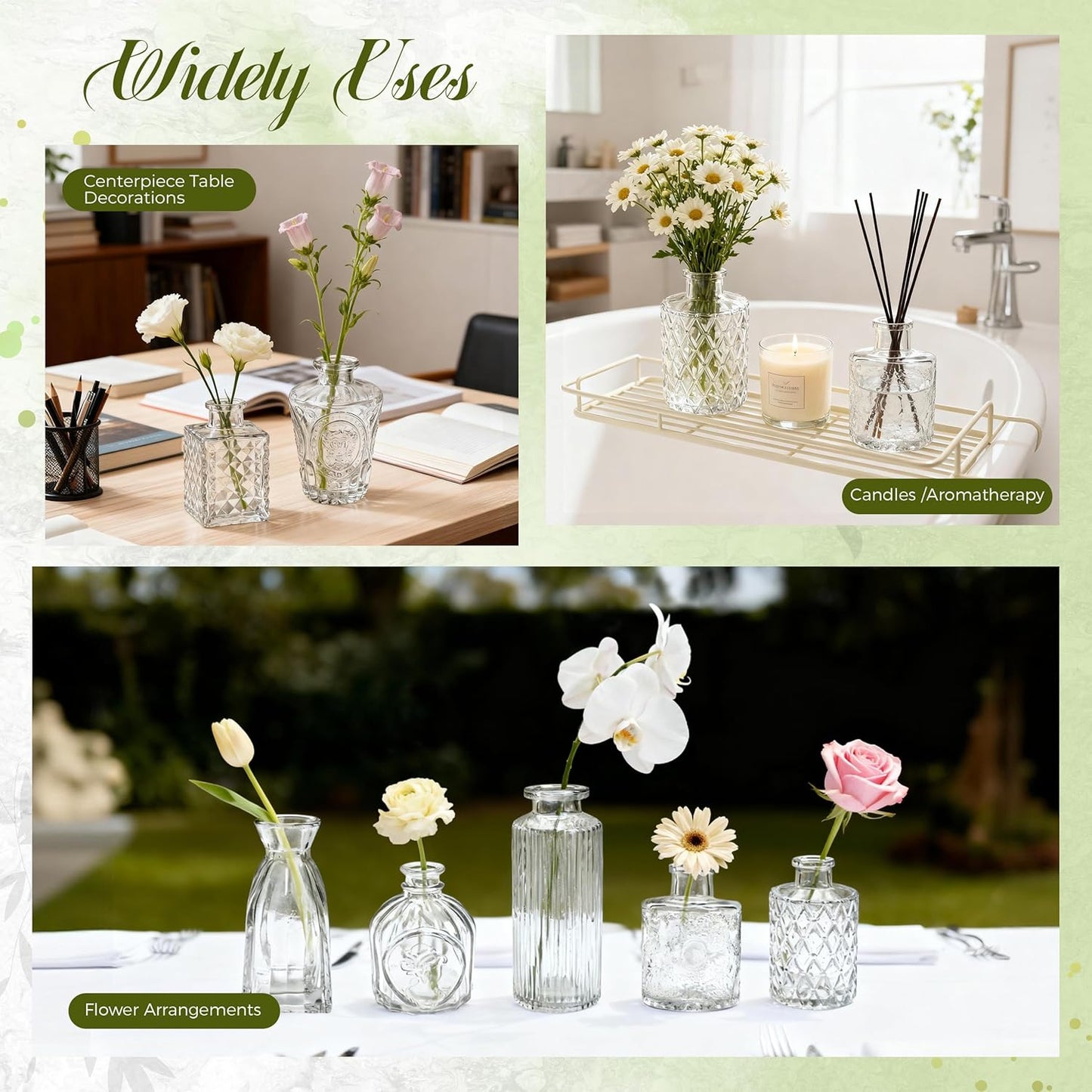 Glass Bud Vases / Clear / Set of 12