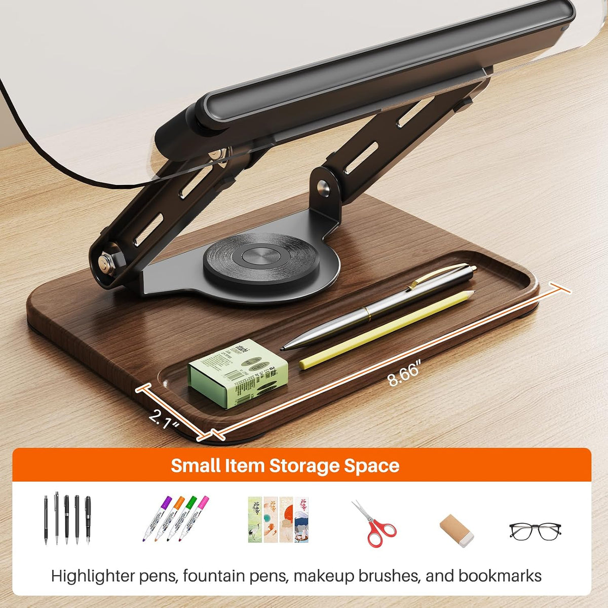 BYMECOST Acrylic Book Stand for Reading, 360°Rotating Book Holder, Black | Adjustable Height and Angle with Pen Slot