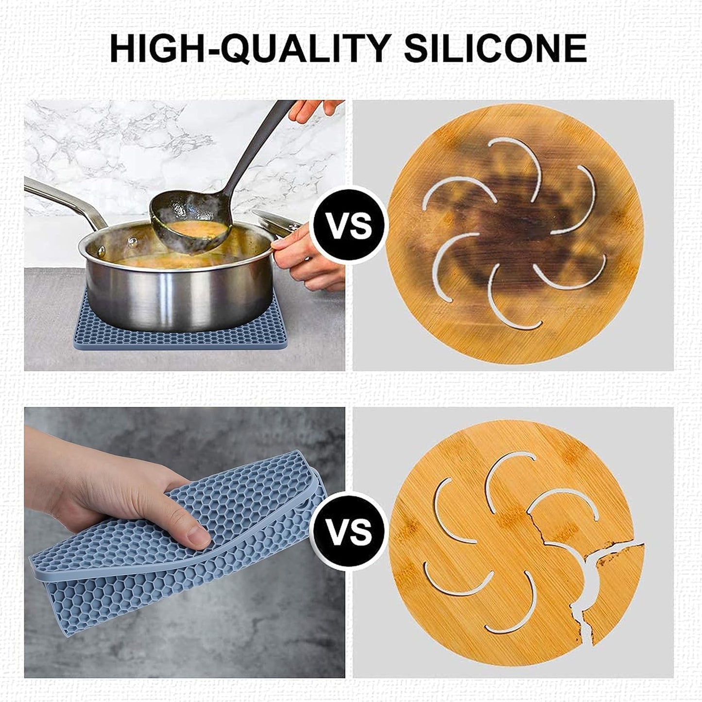 Silicone Trivet Mat / 7 x 7 / 02 Morandi Blue Square / Set of 4