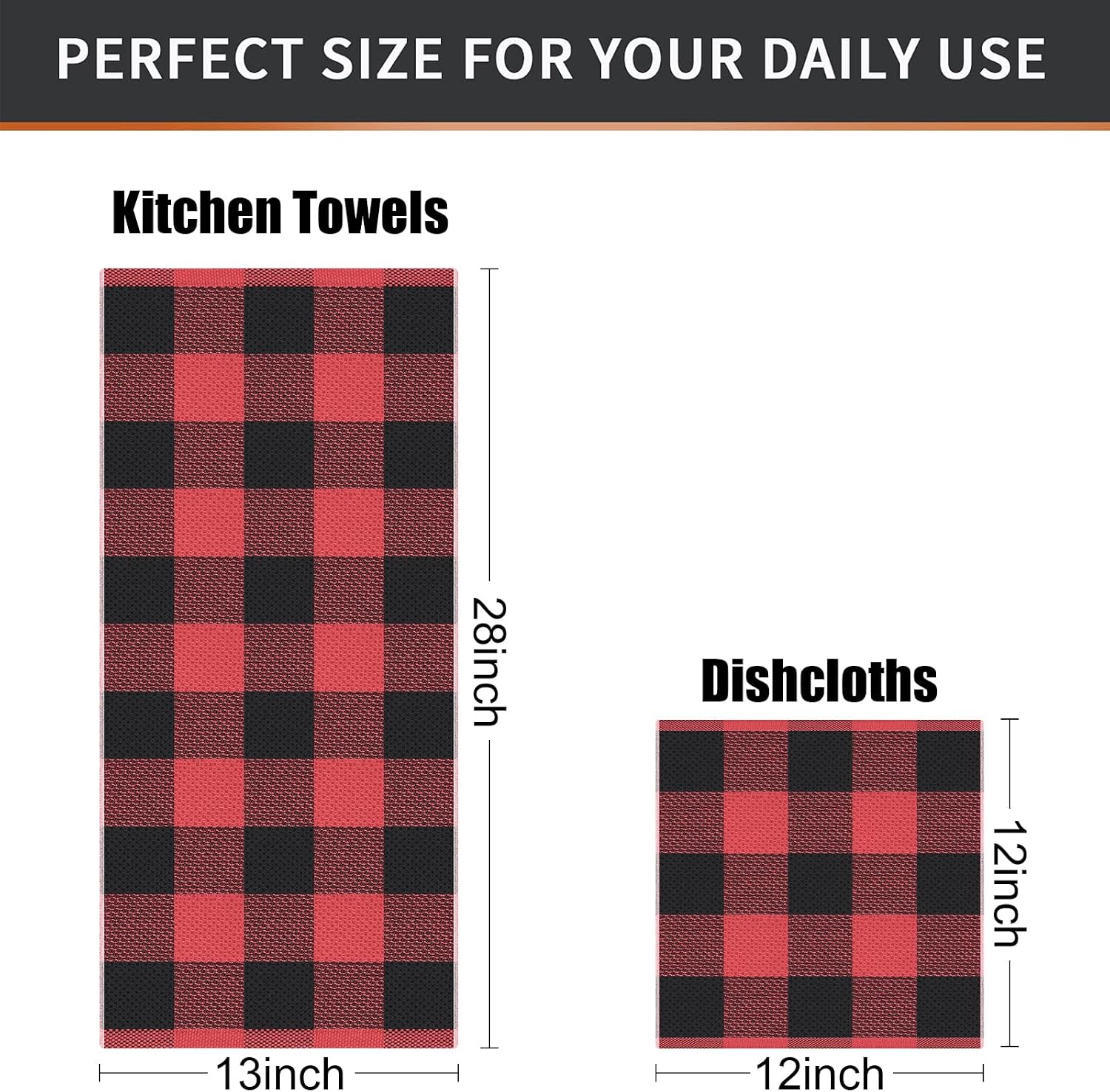 Mordimy 8 Pack Kitchen Towels and Dishcloths Set, Black & Red | 28 X 13 Inch and 12 X 12 Inch, Super Soft, lightweight