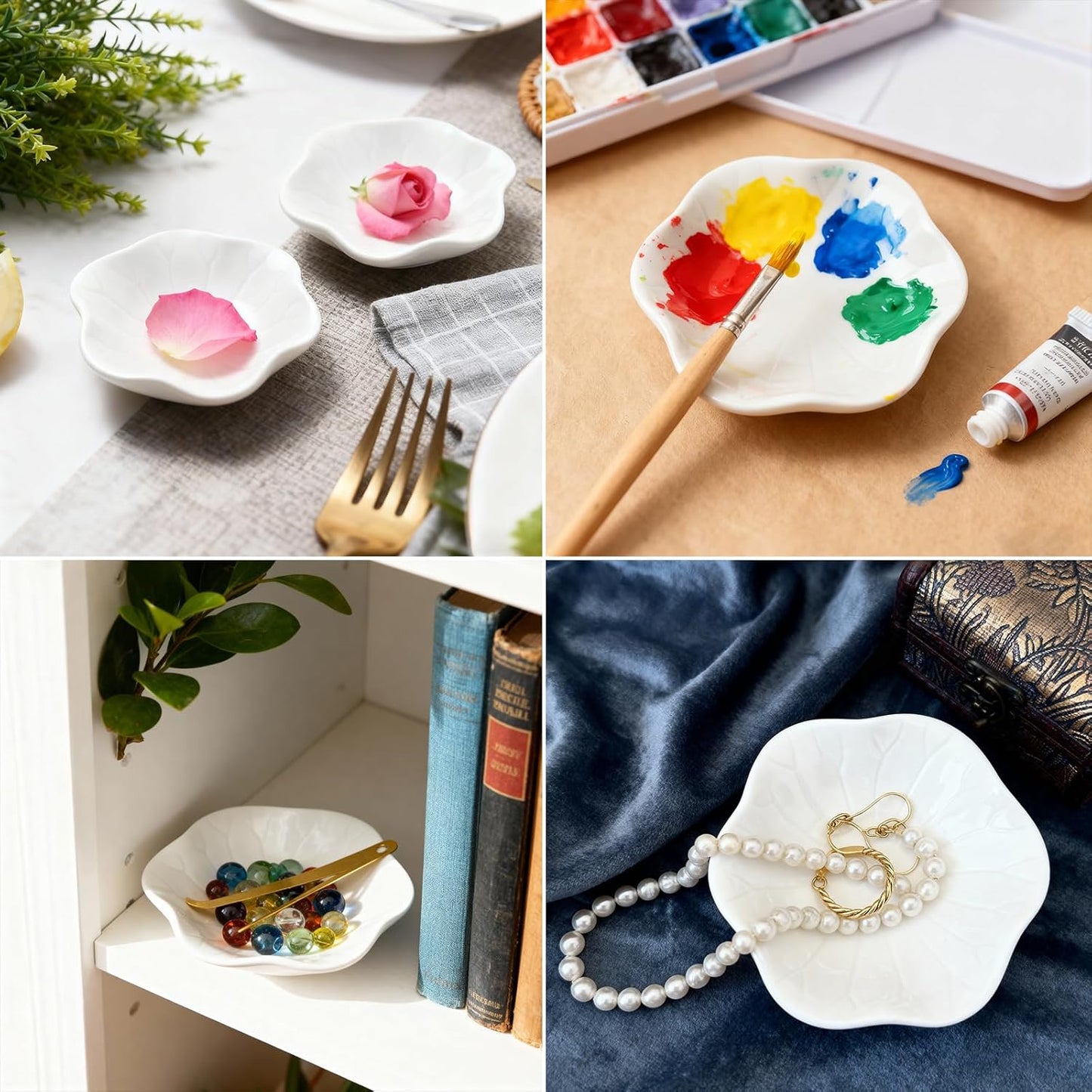 Ceramic Lotus Trinket Tray 4.5" Wedding Favor Bridesmaid Gift / White / Set of 30