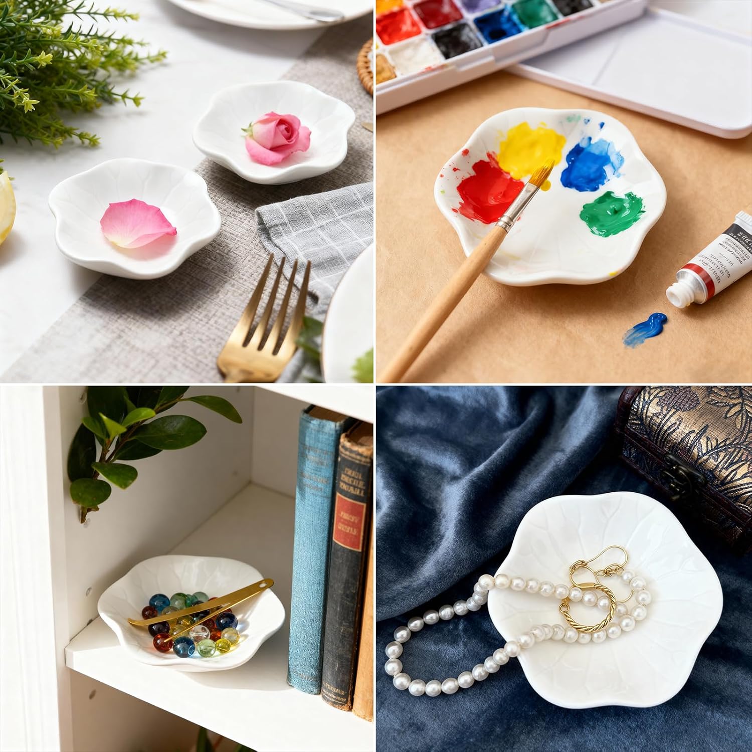 Ceramic Lotus Trinket Tray 4.5" Wedding Favor Bridesmaid Gift / White / Set of 30