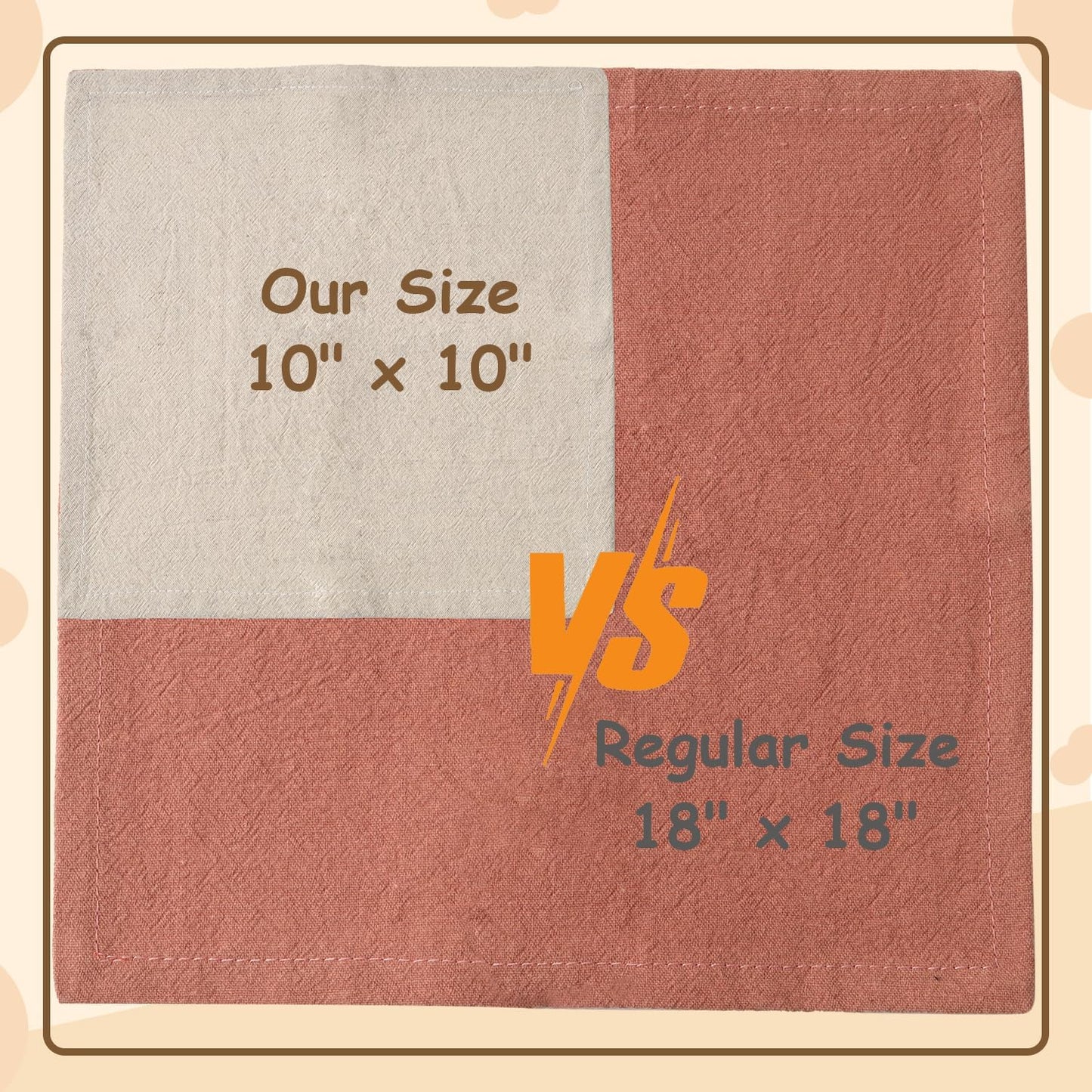 Urby Eco Hanky 10x10in Reusable Small Cloth Napkins, Khaki, 12pk | Linen/Cotton Napkins, Eco Friendly, Kids Napkins for