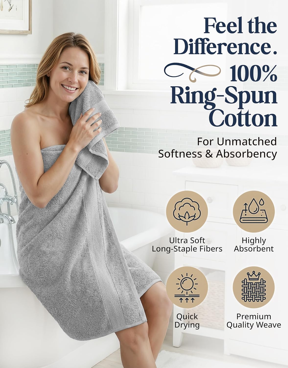 LANE LINEN Towel Set for Bathroom 6 Piece Soft Absorbent Quick Dry - Grey | Towels And Washcloths Sets - Oversized &