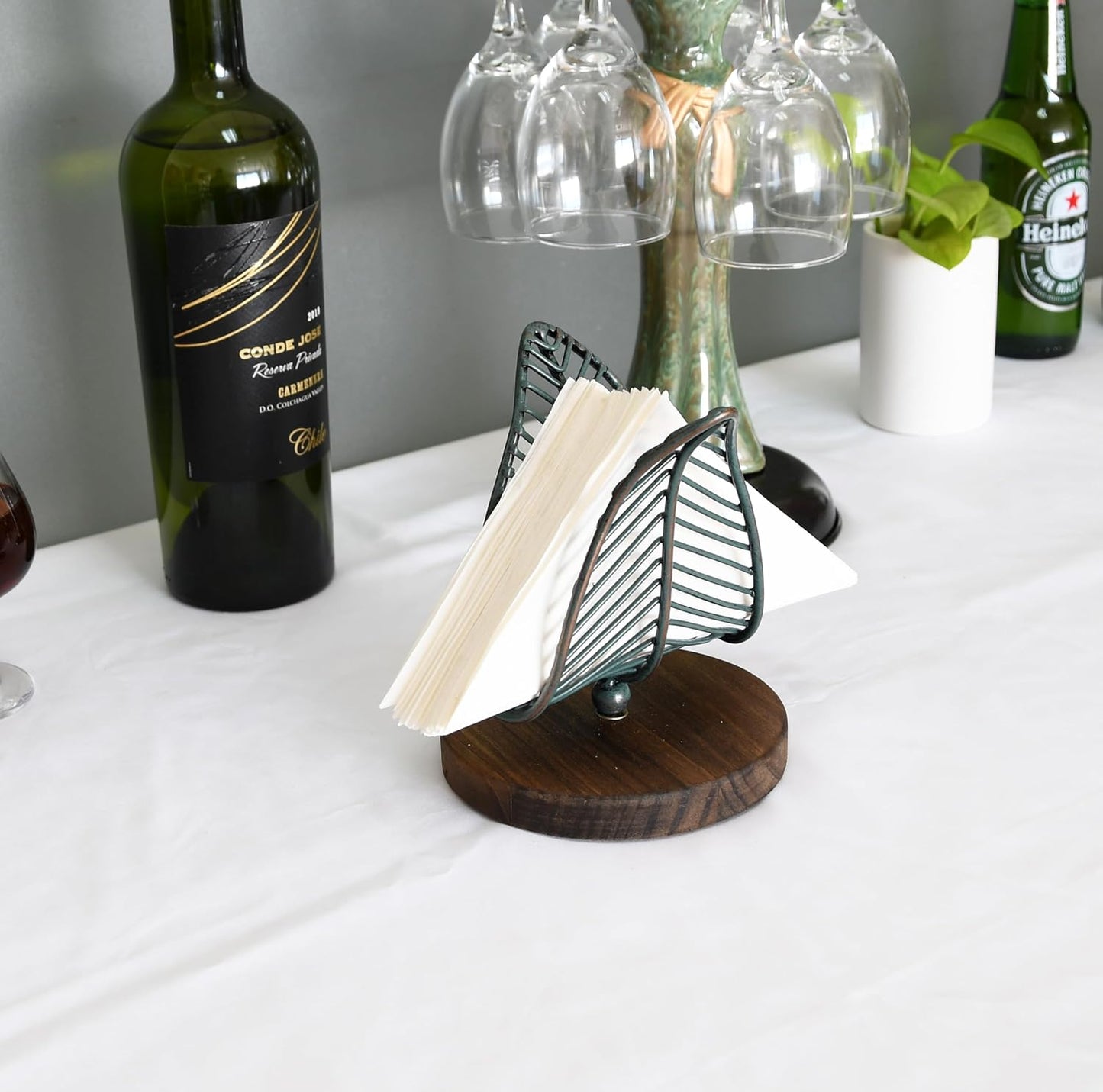 Freestanding Modern Napkin Holder w/Golden Turquoise Wrought Iron / Wire / Golden Turquoise / Brown
