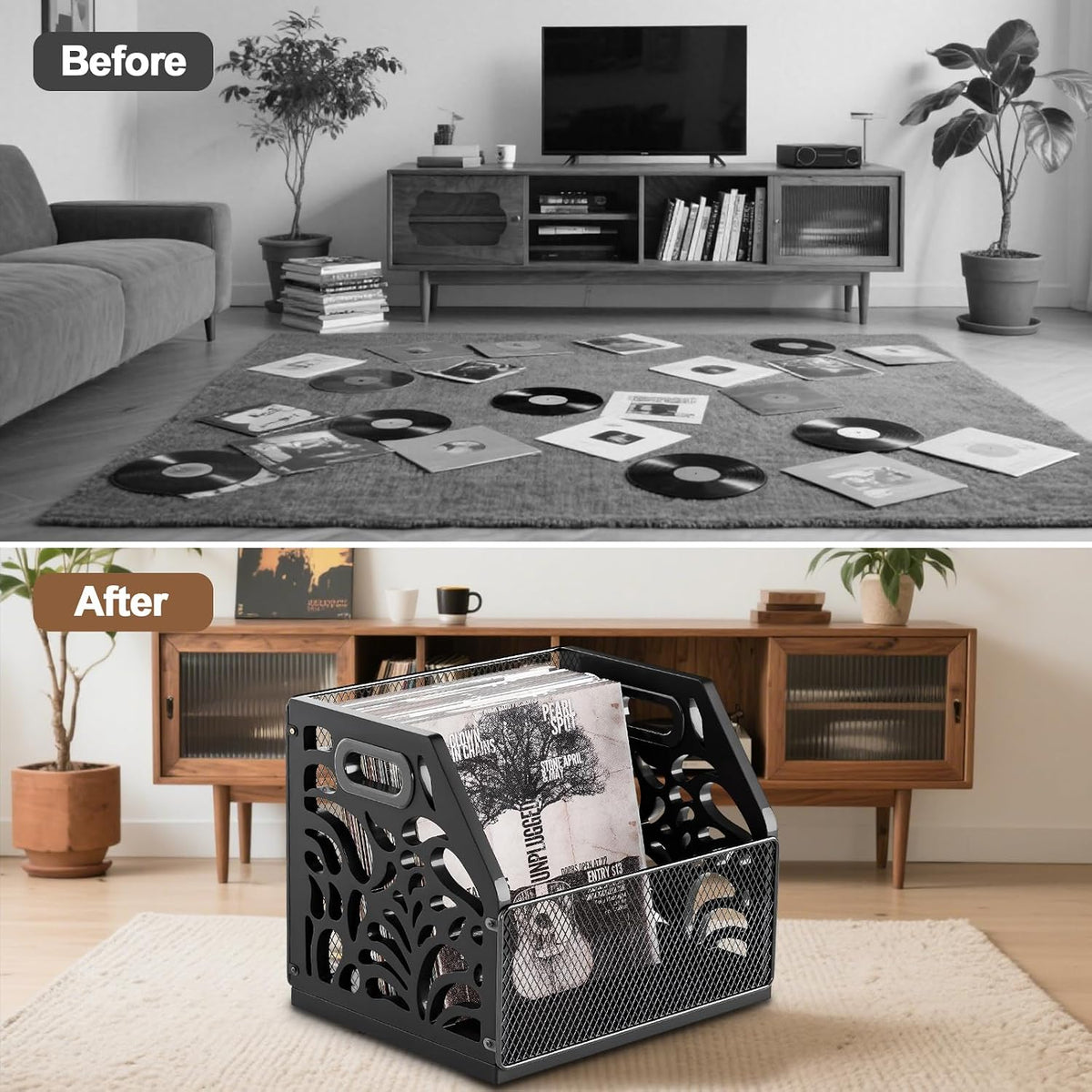 Vinyl Record Holder, Sturdy Wooden Album Storage for Vinyl Records | Holds 70+ LPs, Perfect for Records, Files, Books &