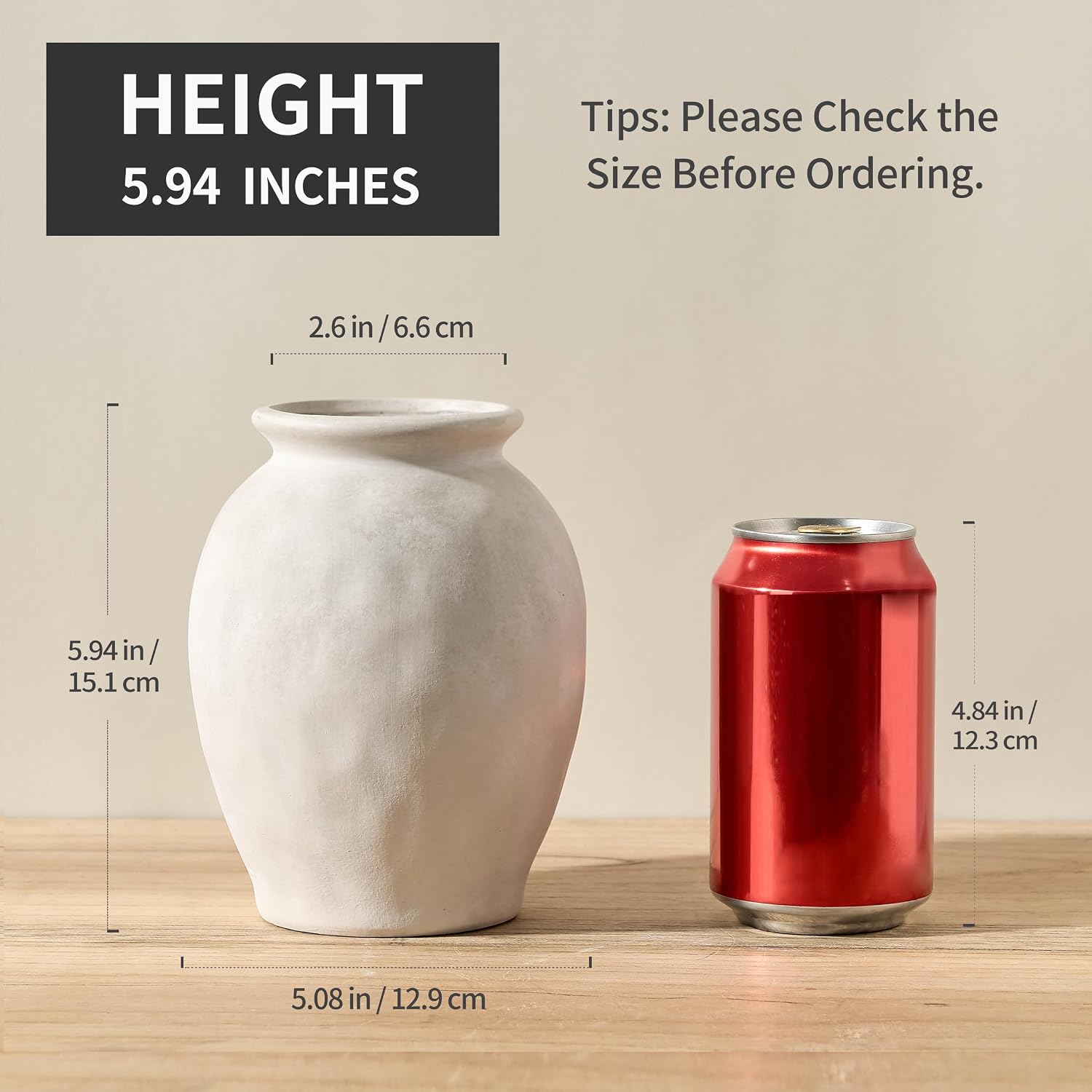 5.94" Ceramic Vase / Off-white- 5.94
