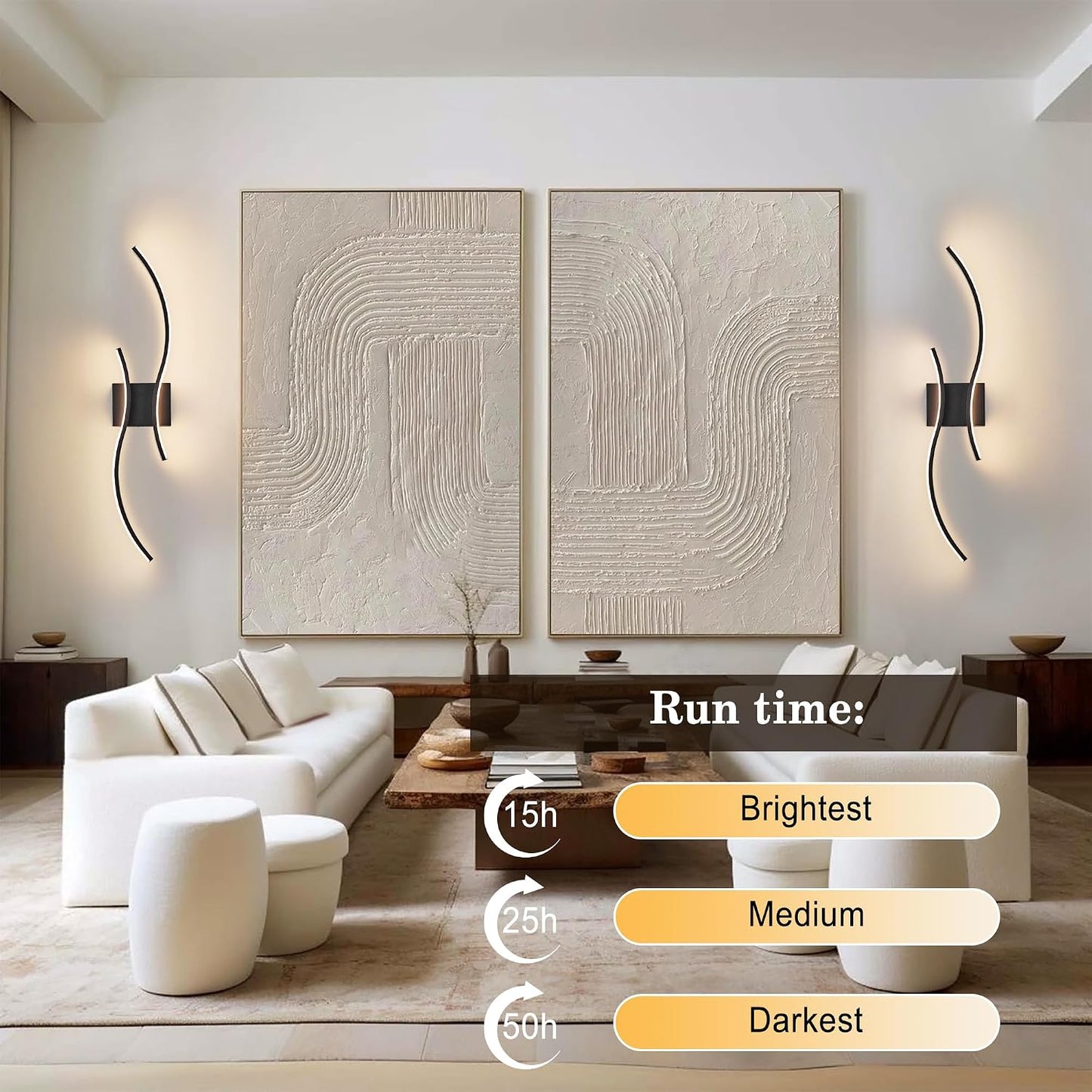 KARTOOSH Battery Operated Wall Sconce Set of Two with Remote Control | Wireless Wall Sconces with Stepless 3CCT &