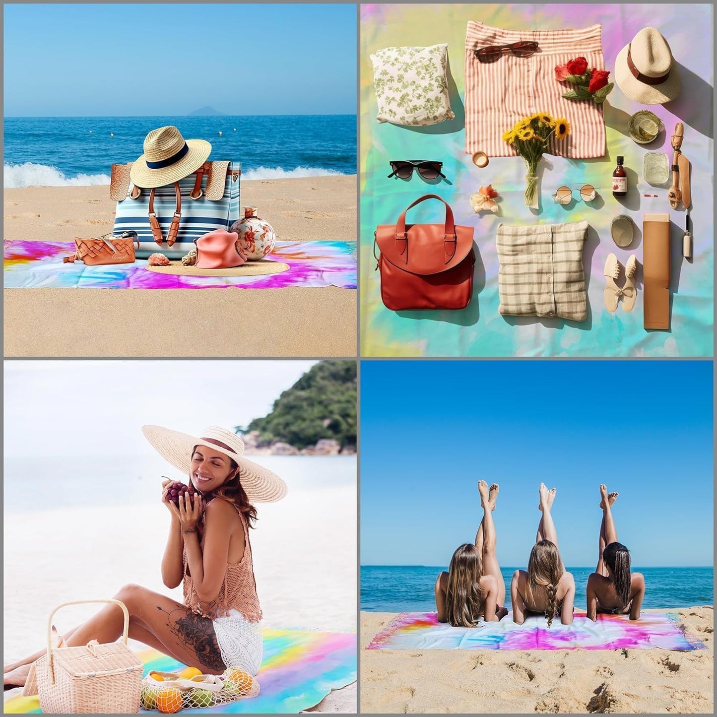 Turkish Beach Towel, Set of 6, 72" L x 40" W, 100% Cotton | Oversized, Absorbent, Quick-Drying | Sand Free, Reversible