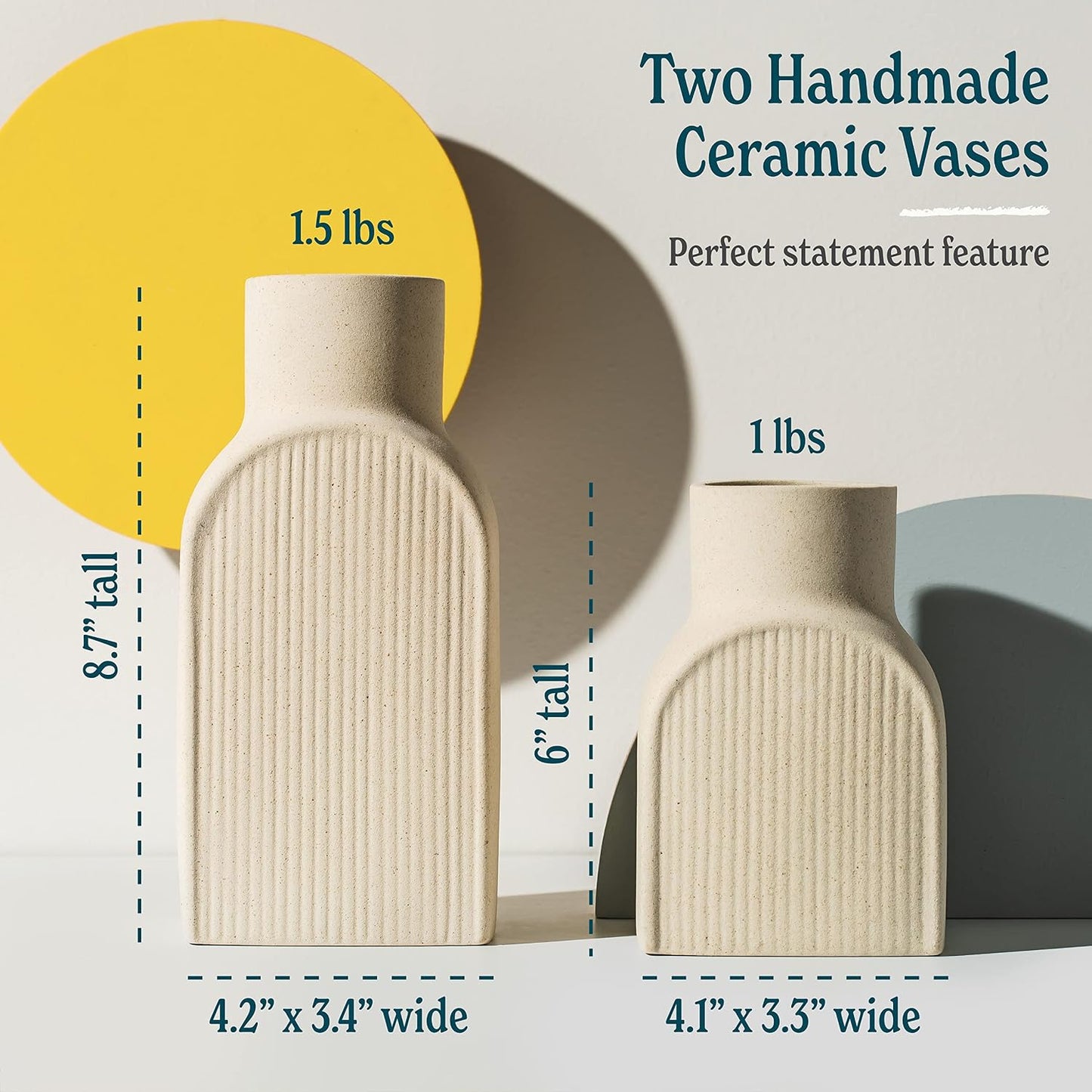 Ceramic Ribbed Vases / Bottle Flower Planter Set. Scandi Style Home Decor. Neutral