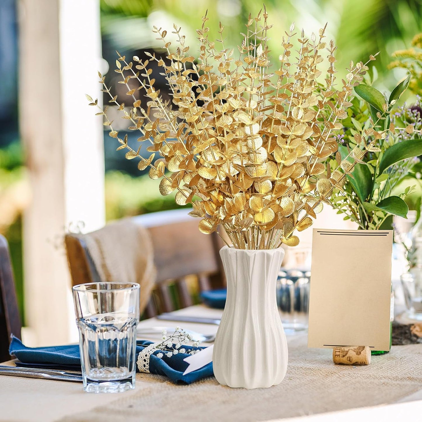 Flowers Eucalyptus Leaves Stems 15'' Faux Eucalyptus Leaves Decor Fake / Gold / Set of 50