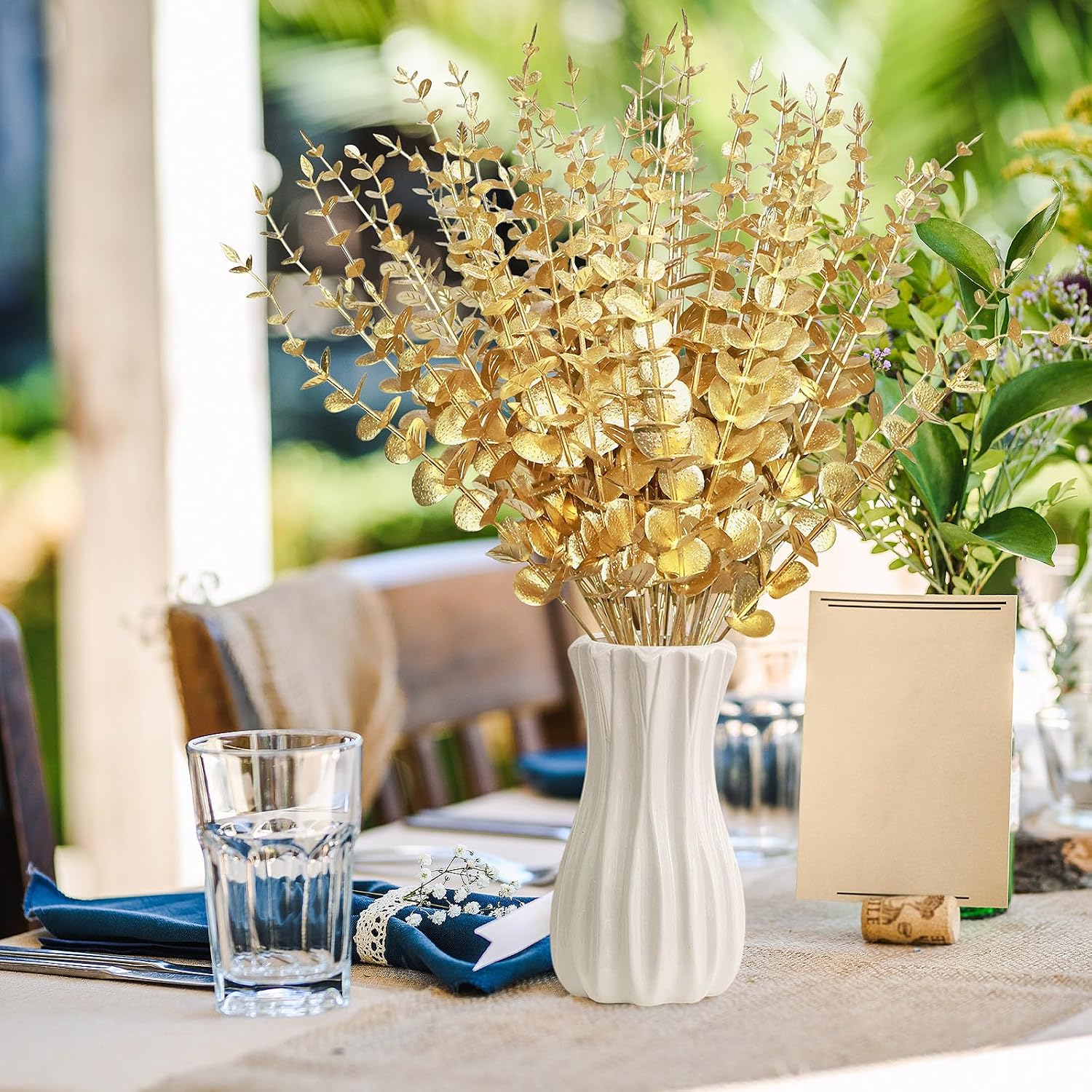 Flowers Eucalyptus Leaves Stems 15'' Faux Eucalyptus Leaves Decor Fake / Gold / Set of 50