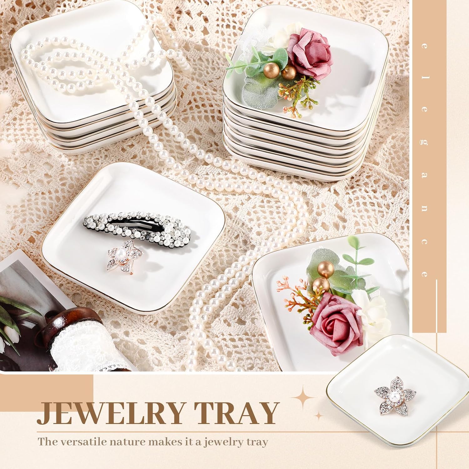 Ceramic Jewelry Tray in Ring Dish Bulk Decorative Trinket Dish / Square / 4.5 Inch / Set of 12