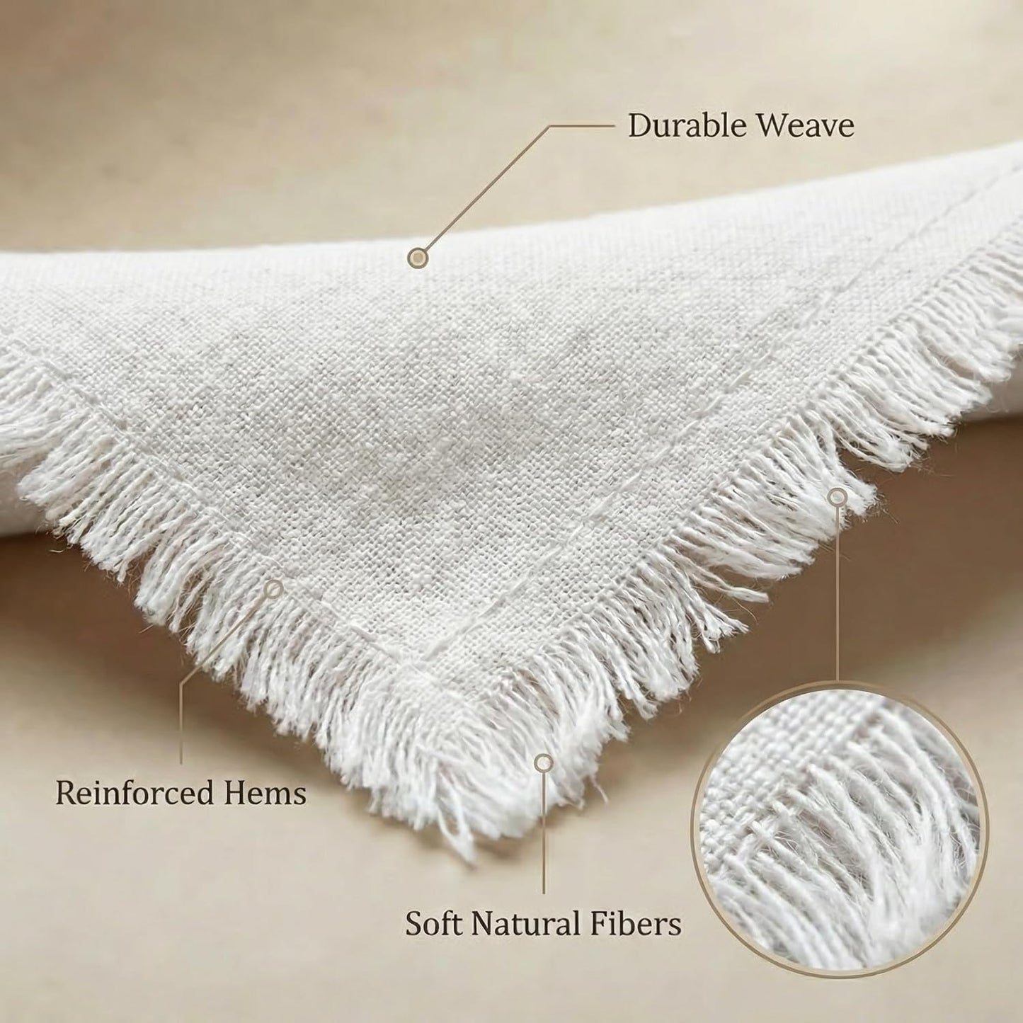 ACCENTHOME White Cotton Linen Napkin Set of 12 18x18 inch Dinner Napkins - Washable Soft Premium Hotel Quality Reusable